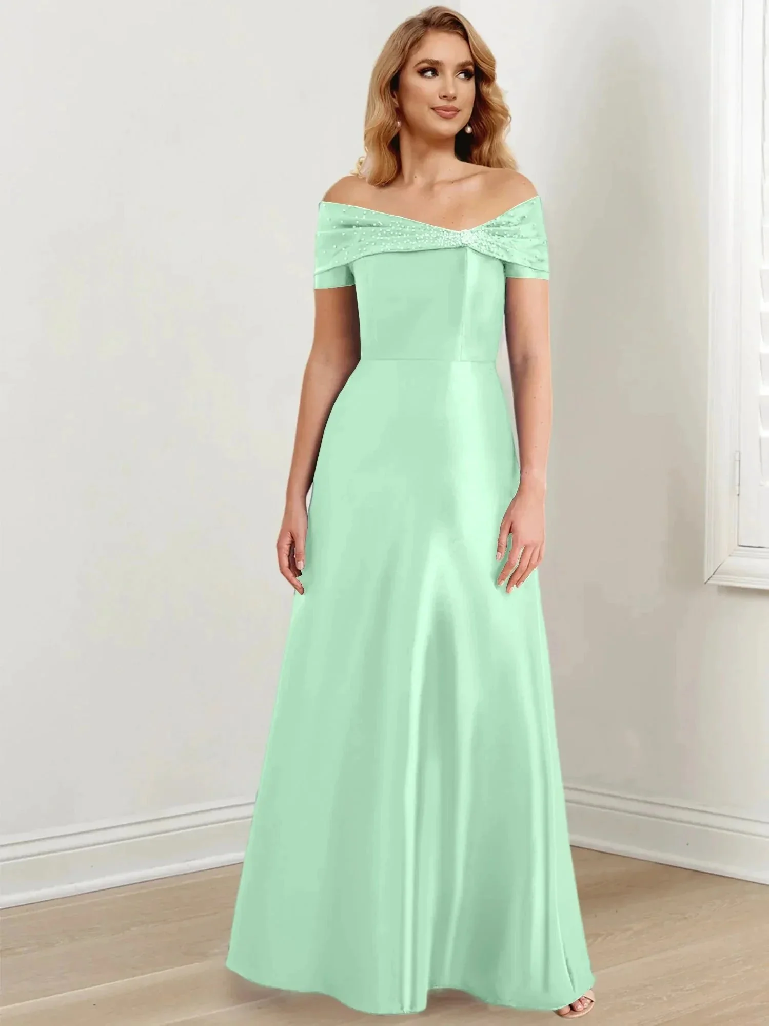 A-Line/Princess Off-the-Shoulder Floor-Length Mother of the Bride Dresses - Image 112