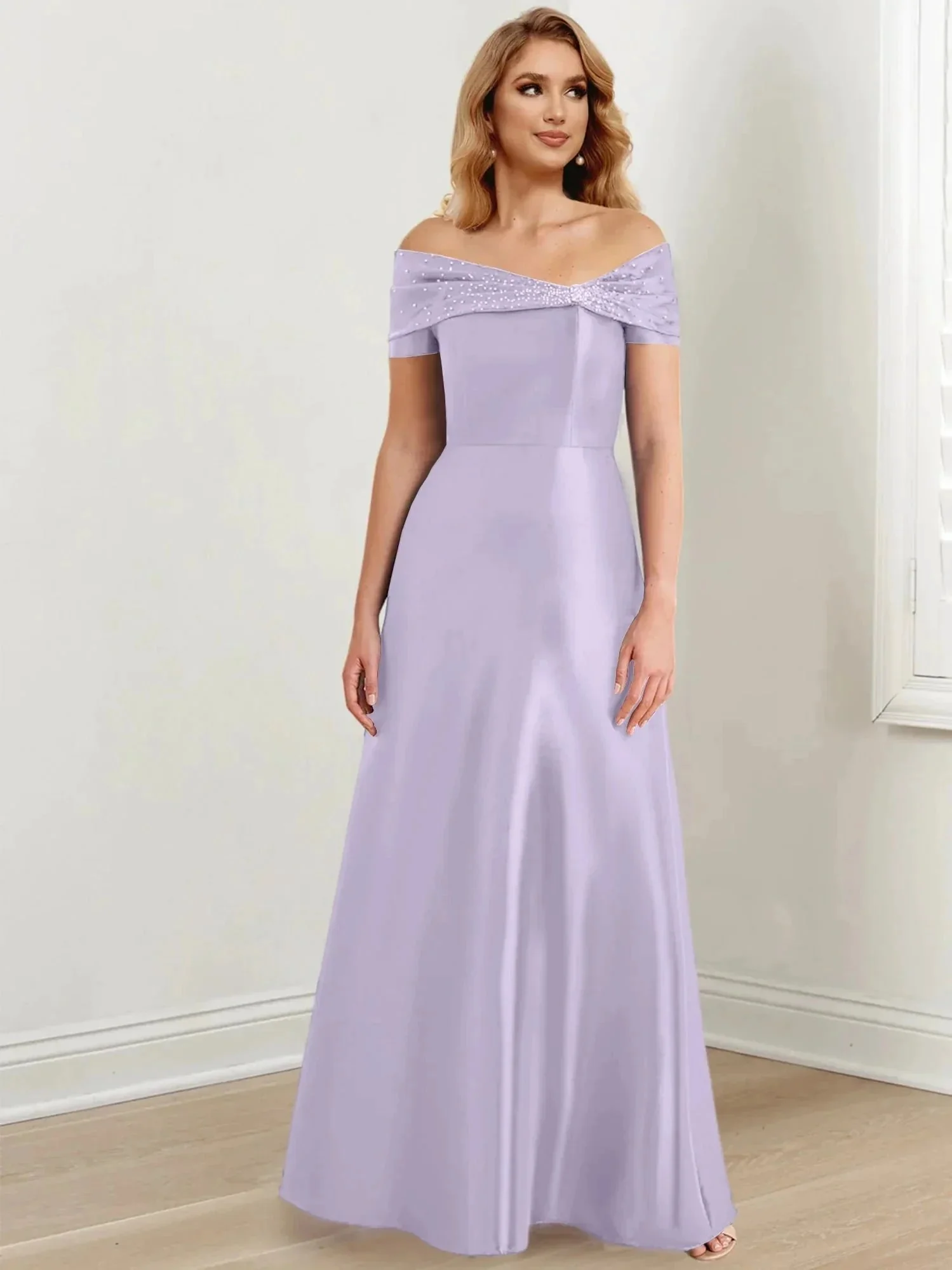 A-Line/Princess Off-the-Shoulder Floor-Length Mother of the Bride Dresses - Image 115