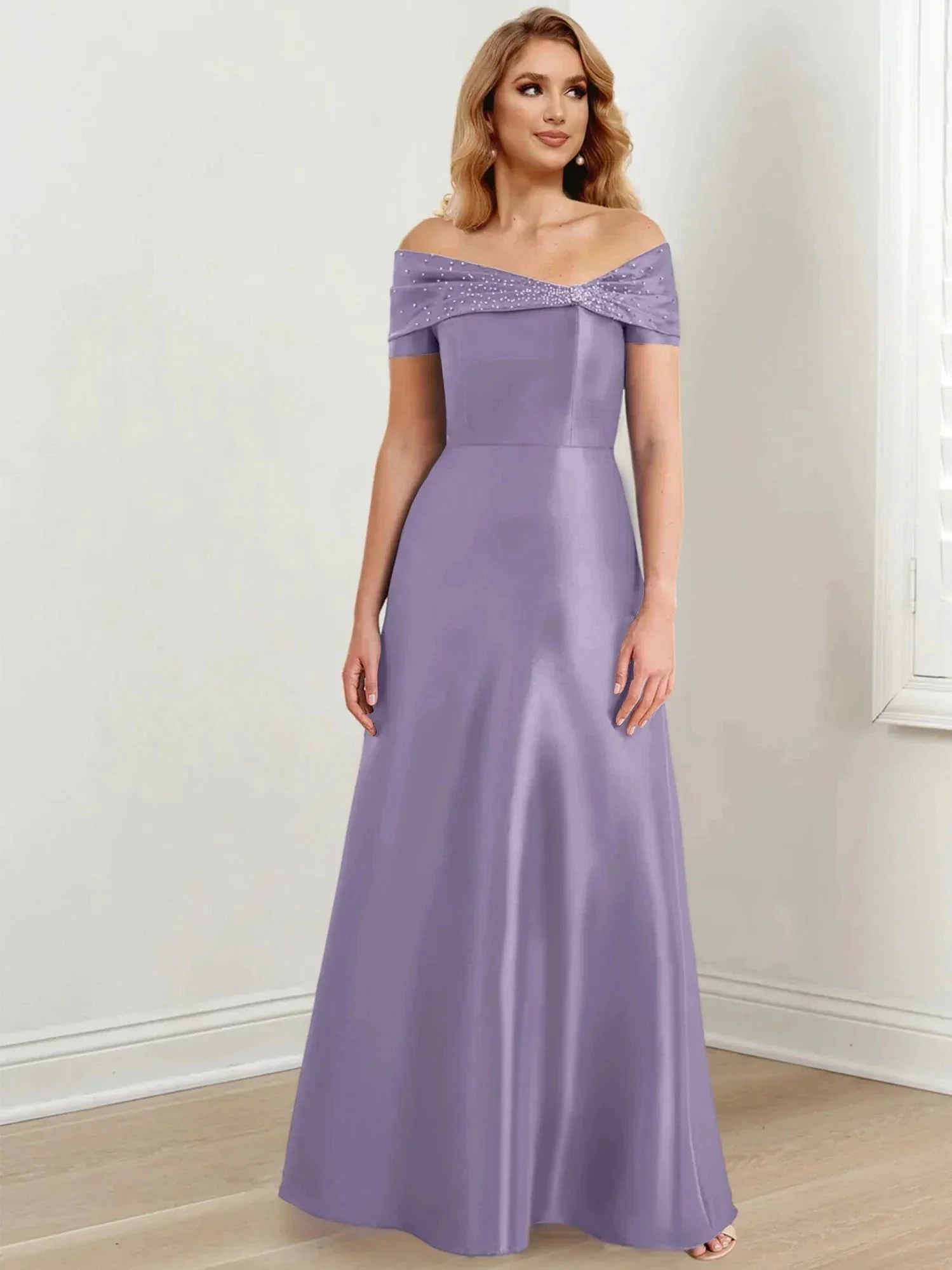 A-Line/Princess Off-the-Shoulder Floor-Length Mother of the Bride Dresses - Image 131