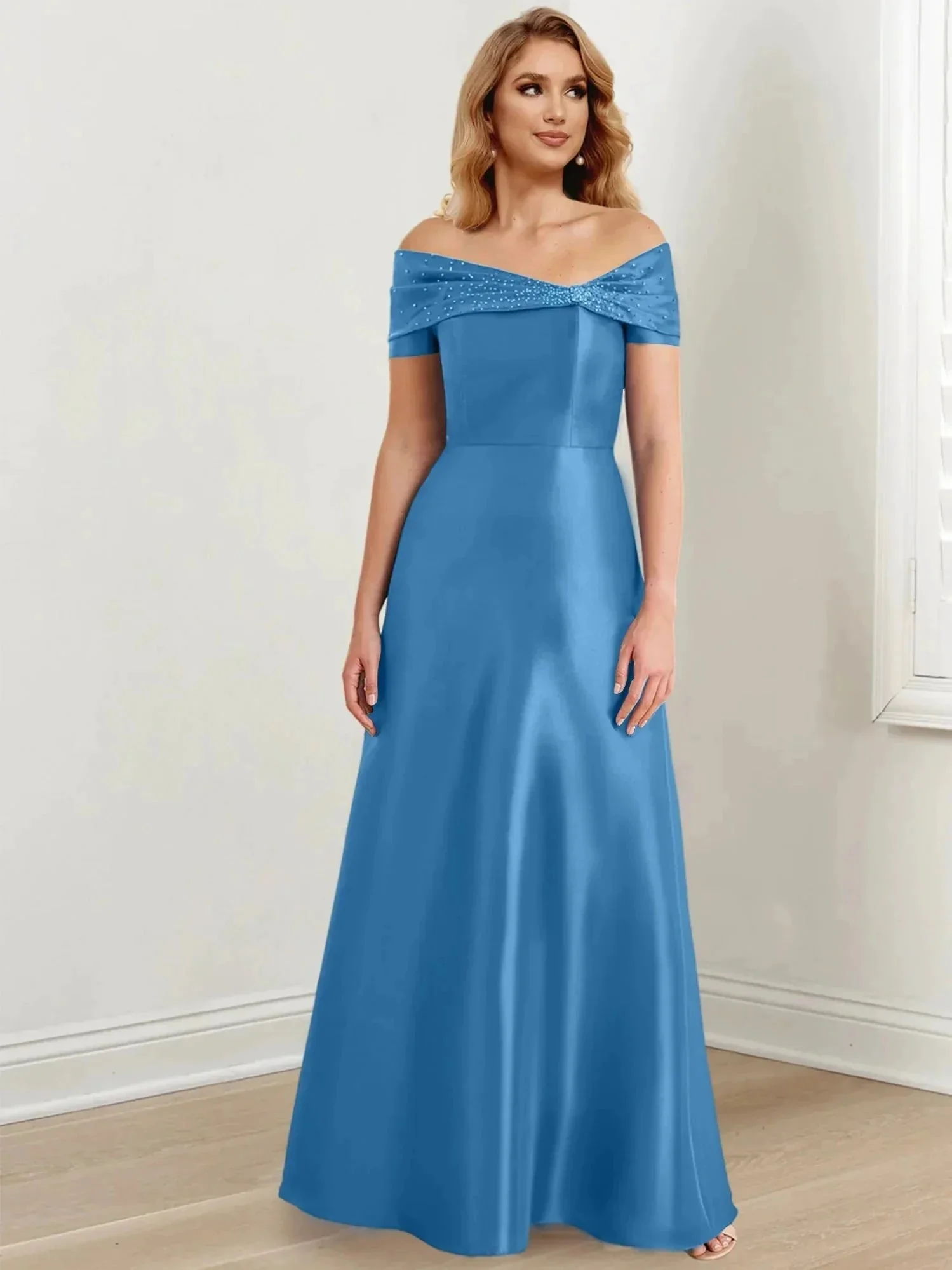 A-Line/Princess Off-the-Shoulder Floor-Length Mother of the Bride Dresses - Image 35