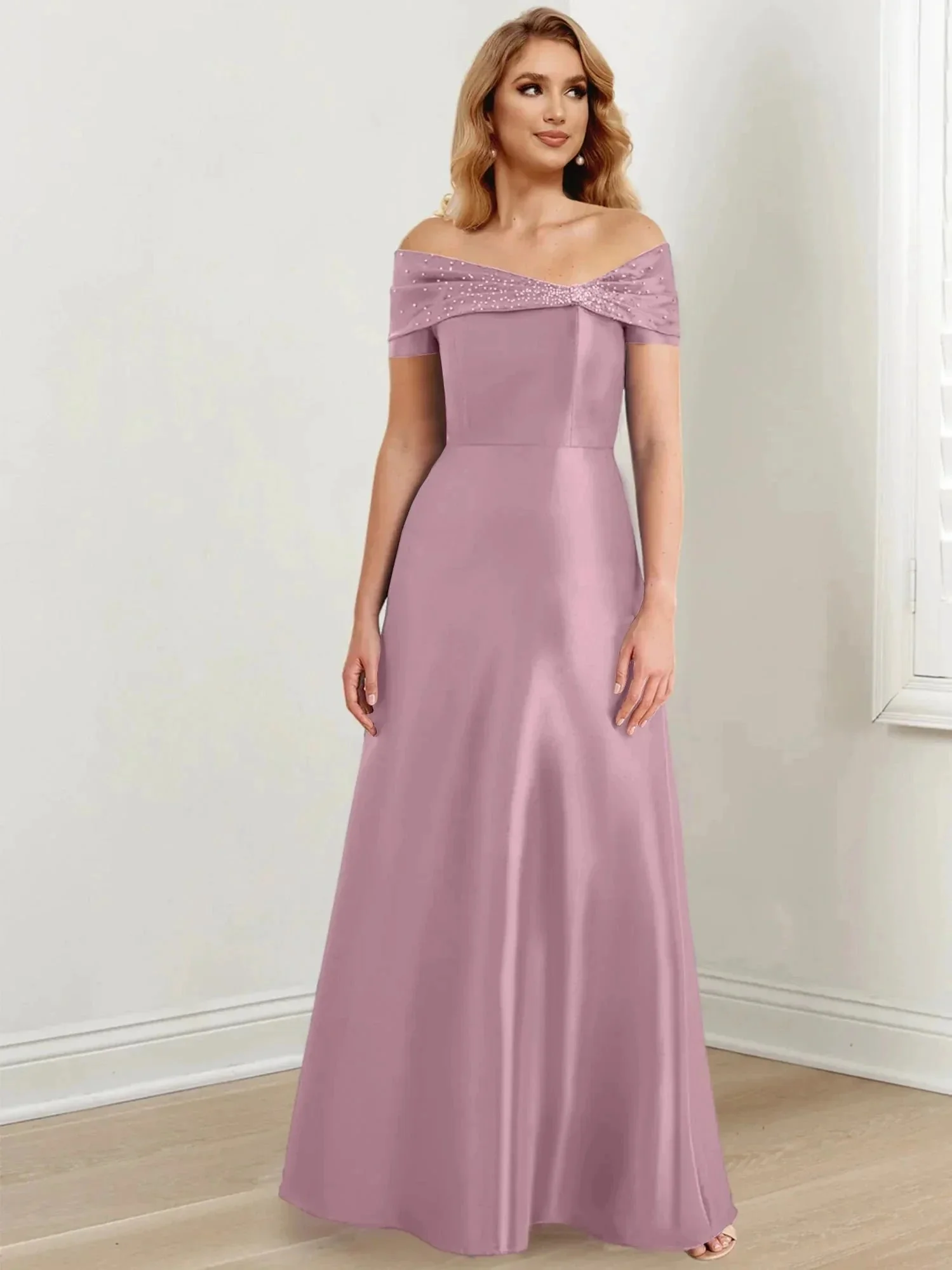 A-Line/Princess Off-the-Shoulder Floor-Length Mother of the Bride Dresses - Image 38