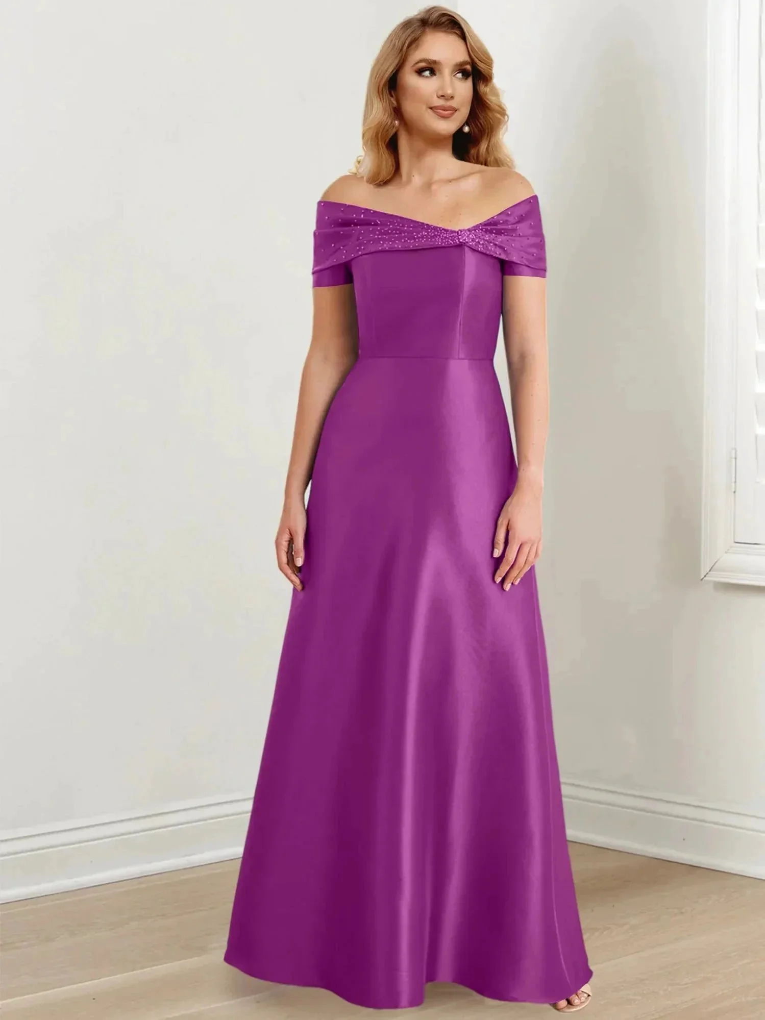 A-Line/Princess Off-the-Shoulder Floor-Length Mother of the Bride Dresses - Image 47