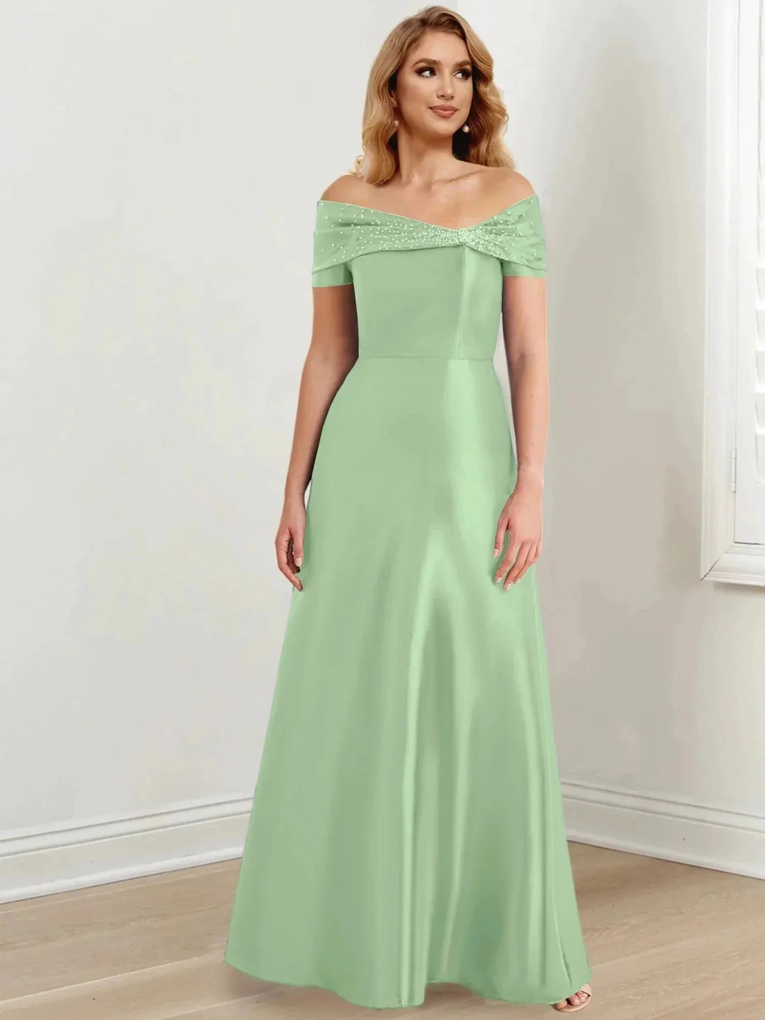 A-Line/Princess Off-the-Shoulder Floor-Length Mother of the Bride Dresses - Image 57