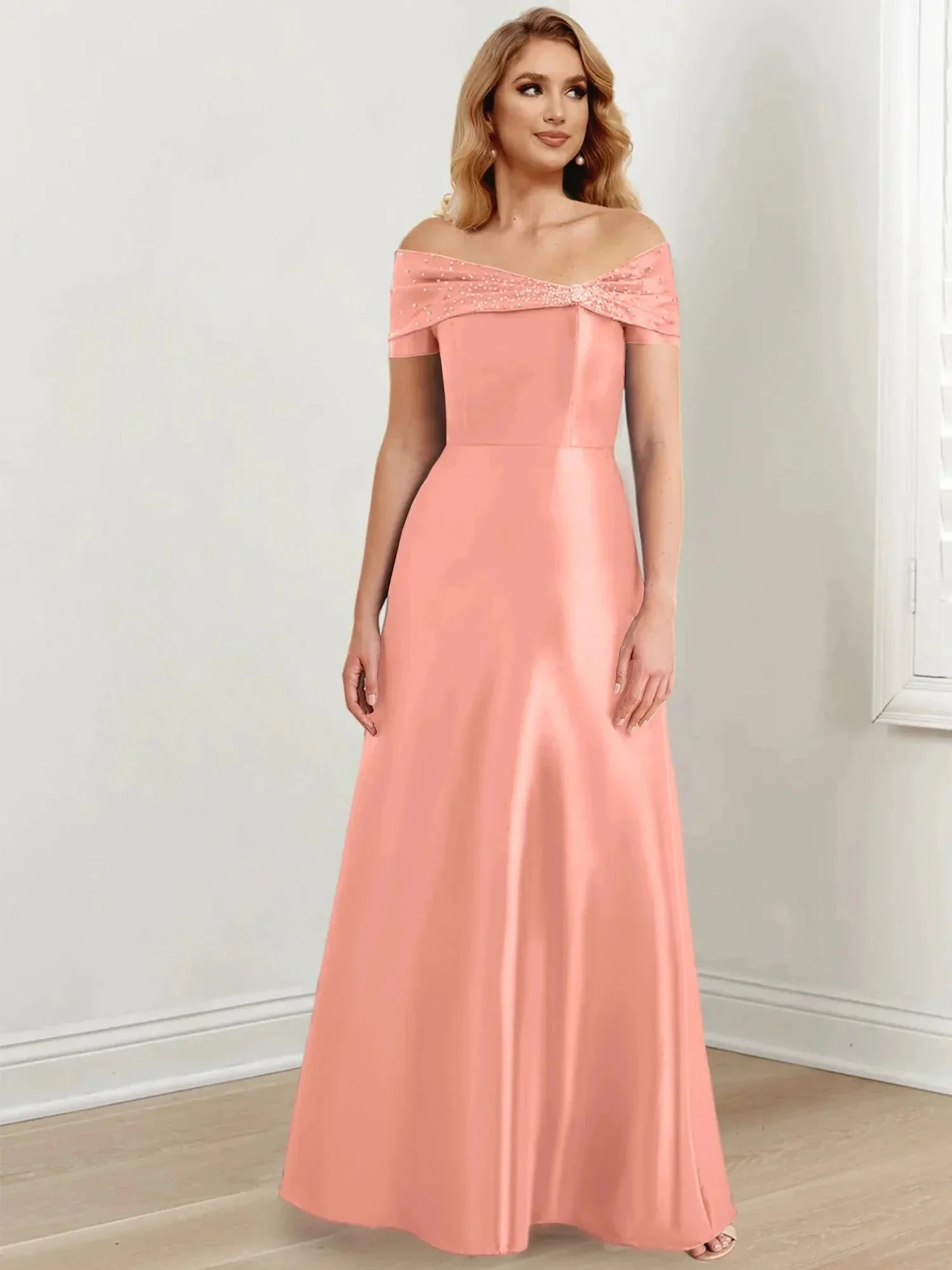 A-Line/Princess Off-the-Shoulder Floor-Length Mother of the Bride Dresses - Image 58