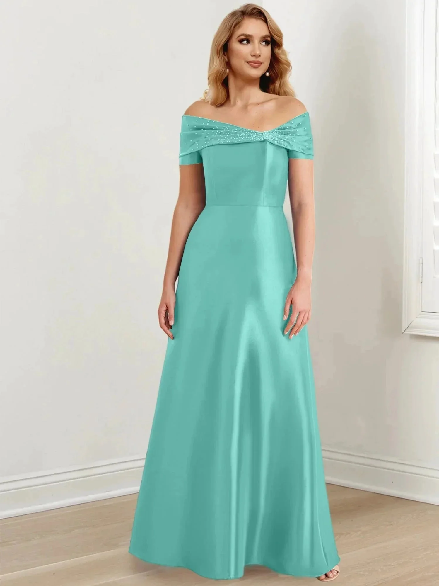 A-Line/Princess Off-the-Shoulder Floor-Length Mother of the Bride Dresses - Image 67