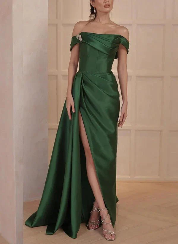 A-Line/Princess Off-the-Shoulder Satin Mother of the Bride Dresses with Split Side - Image 3