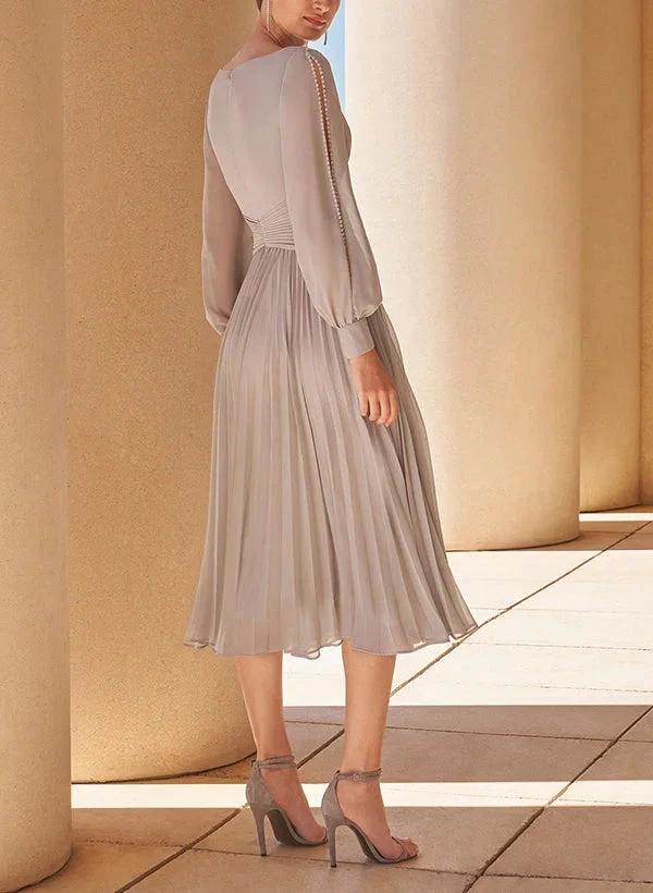 A-Line/Princess V-Neck Long Sleeves Tea-Length Chiffon Mother Of The Bride Dresses - Image 2
