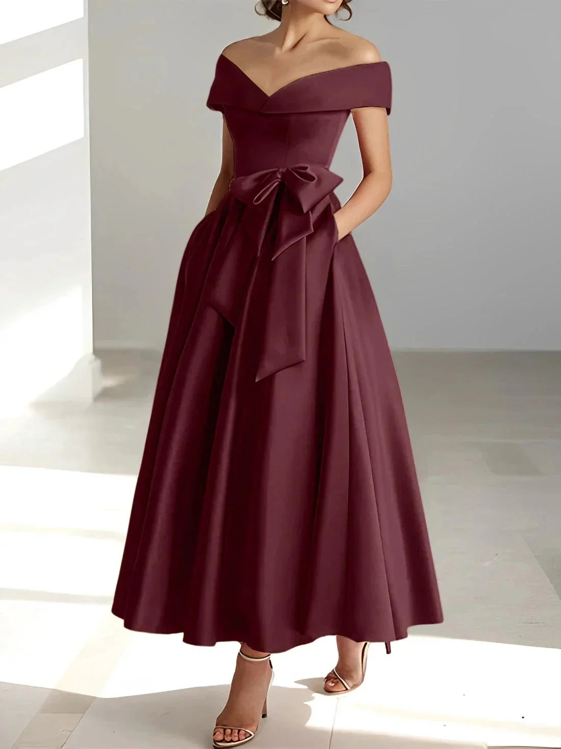 A-Line/Princess Off-the-Shoulder Sleeveless Ankle-Length Mother of the Bride Dresses with Pockets - Image 10