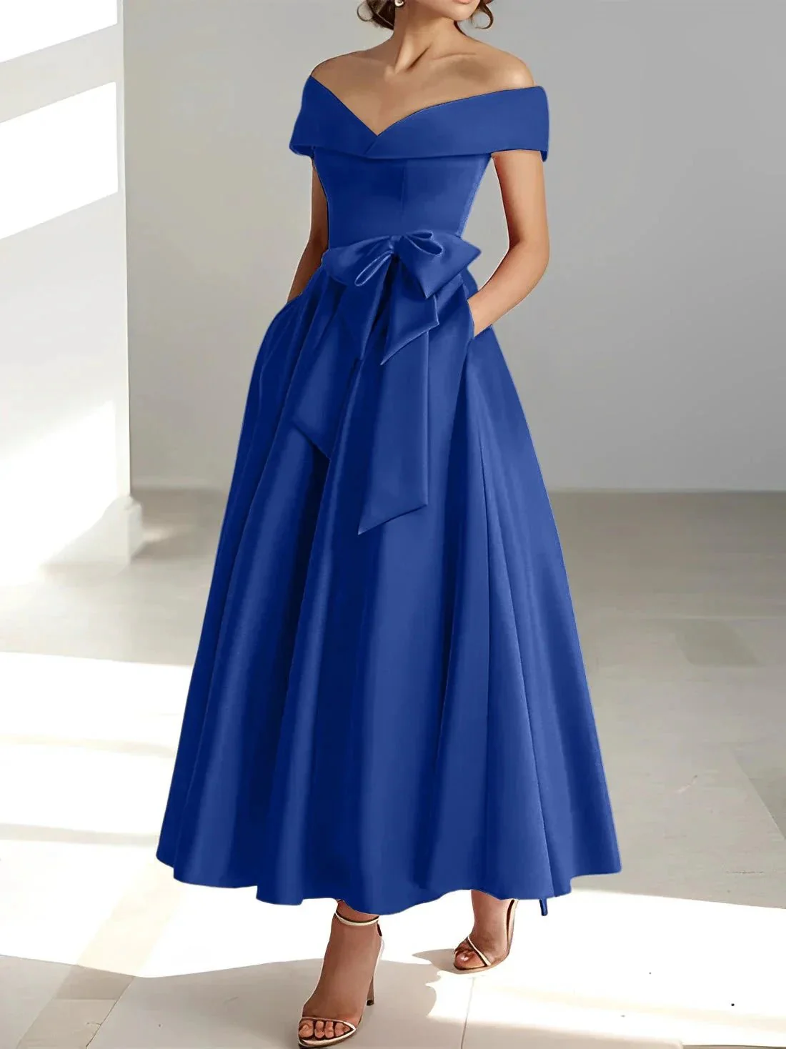 A-Line/Princess Off-the-Shoulder Sleeveless Ankle-Length Mother of the Bride Dresses with Pockets - Image 11