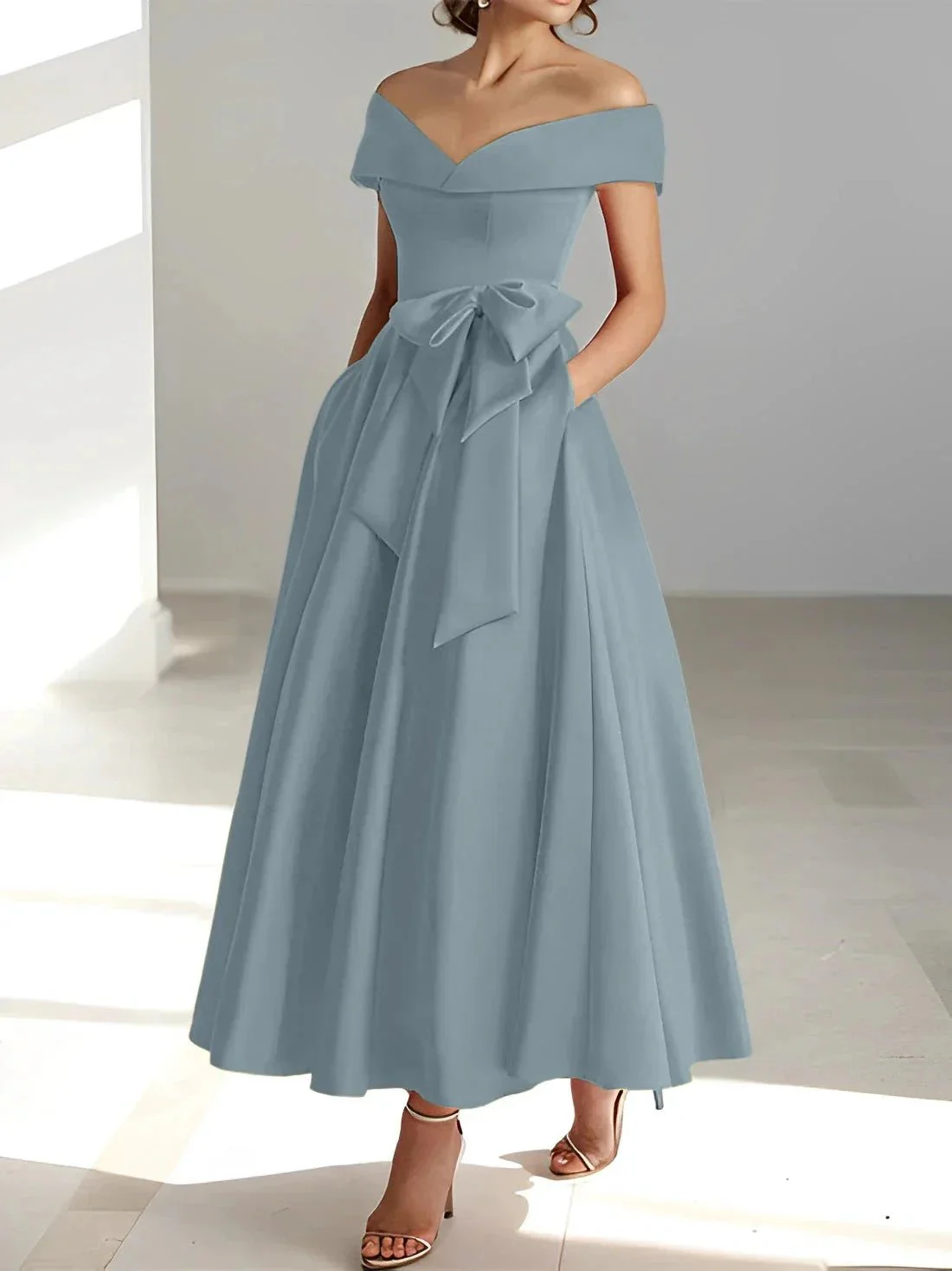 A-Line/Princess Off-the-Shoulder Sleeveless Ankle-Length Mother of the Bride Dresses with Pockets - Image 12