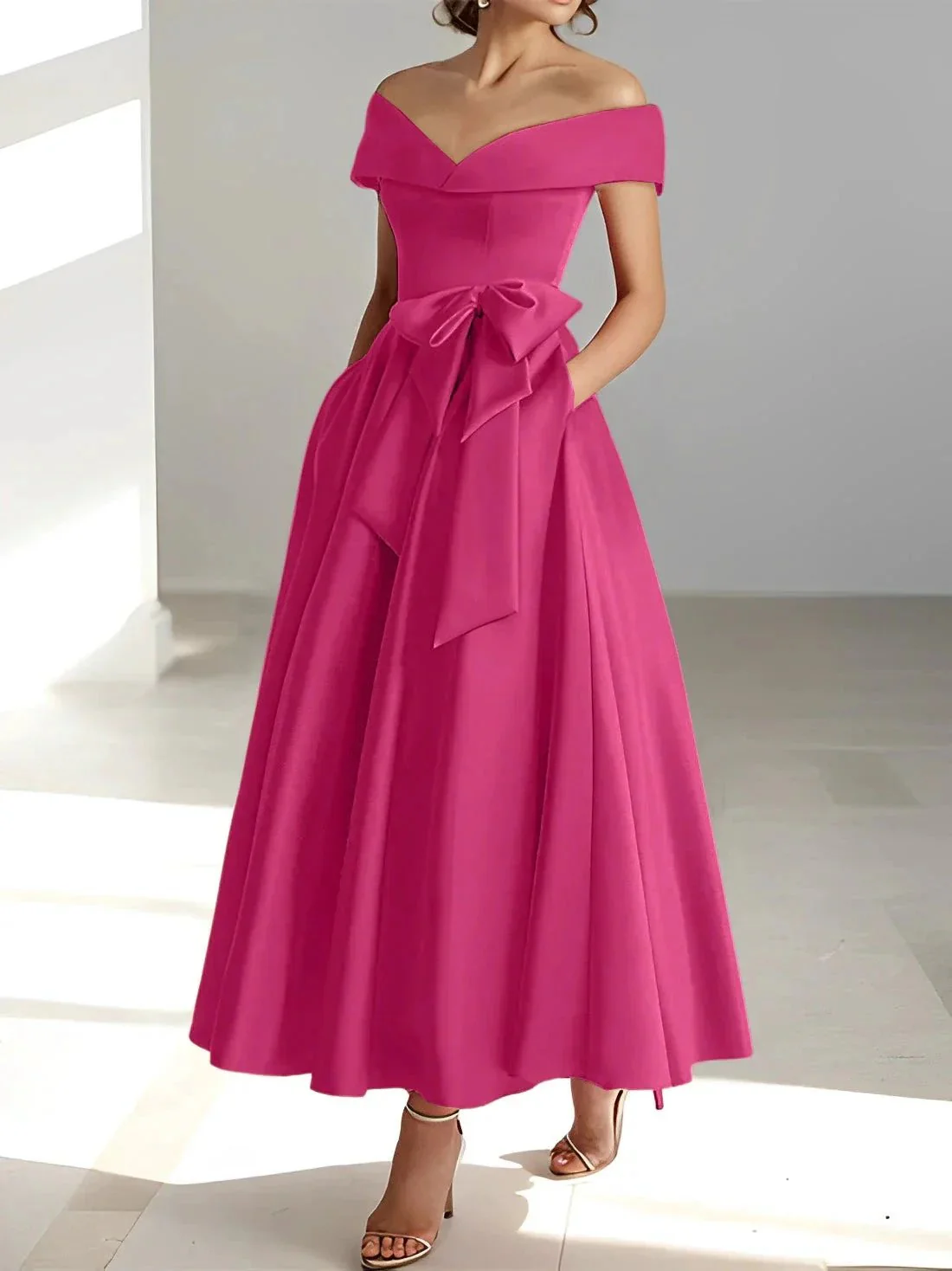 A-Line/Princess Off-the-Shoulder Sleeveless Ankle-Length Mother of the Bride Dresses with Pockets - Image 13