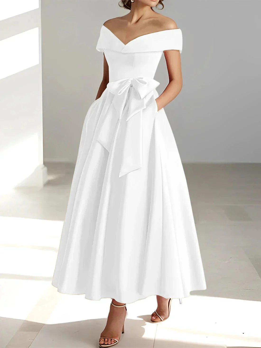 A-Line/Princess Off-the-Shoulder Sleeveless Ankle-Length Mother of the Bride Dresses with Pockets - Image 15
