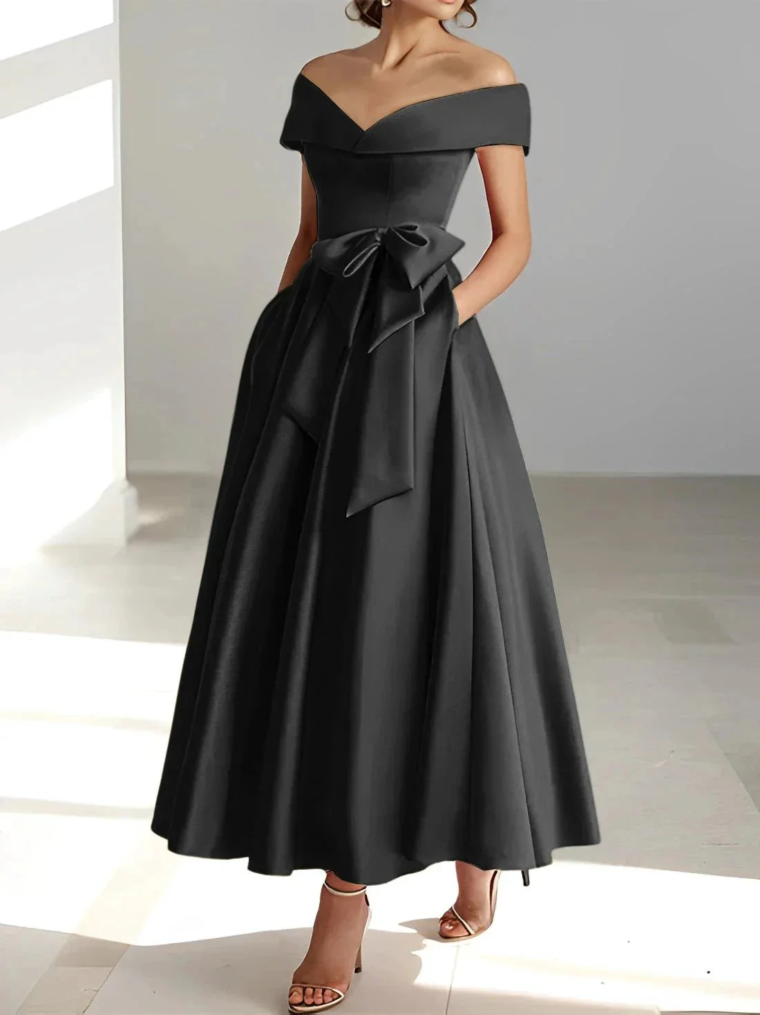 A-Line/Princess Off-the-Shoulder Sleeveless Ankle-Length Mother of the Bride Dresses with Pockets - Image 16