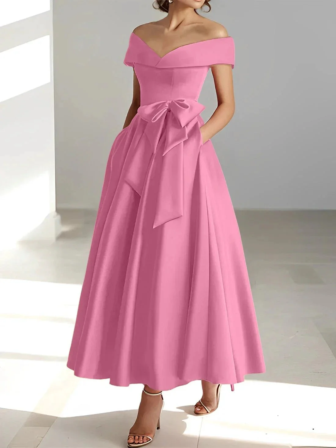 A-Line/Princess Off-the-Shoulder Sleeveless Ankle-Length Mother of the Bride Dresses with Pockets - Image 19