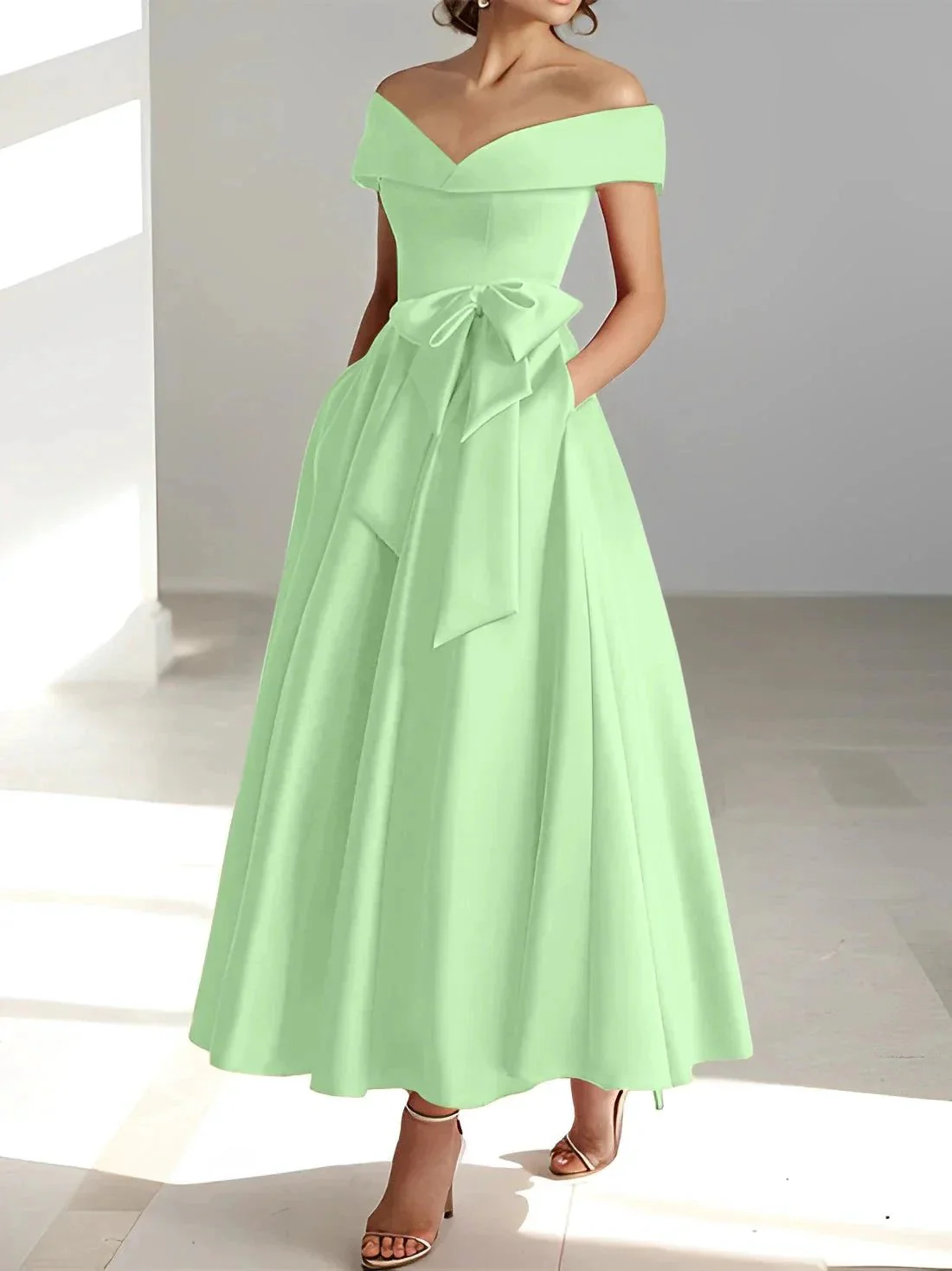 A-Line/Princess Off-the-Shoulder Sleeveless Ankle-Length Mother of the Bride Dresses with Pockets - Image 20