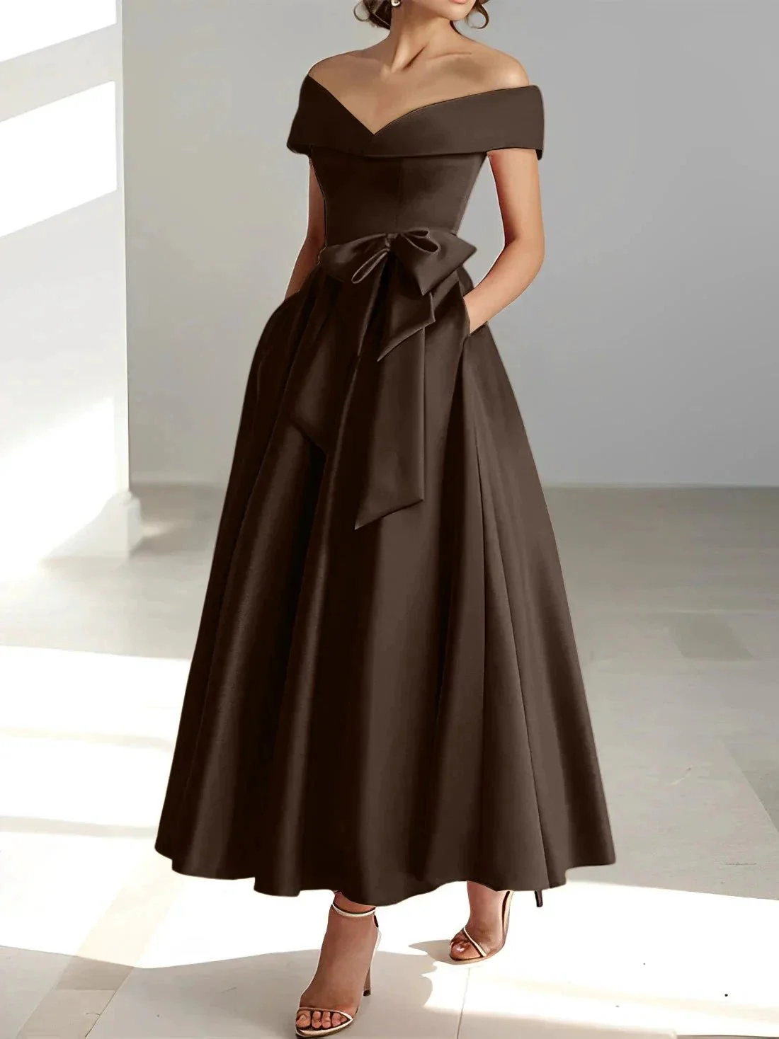 A-Line/Princess Off-the-Shoulder Sleeveless Ankle-Length Mother of the Bride Dresses with Pockets - Image 21