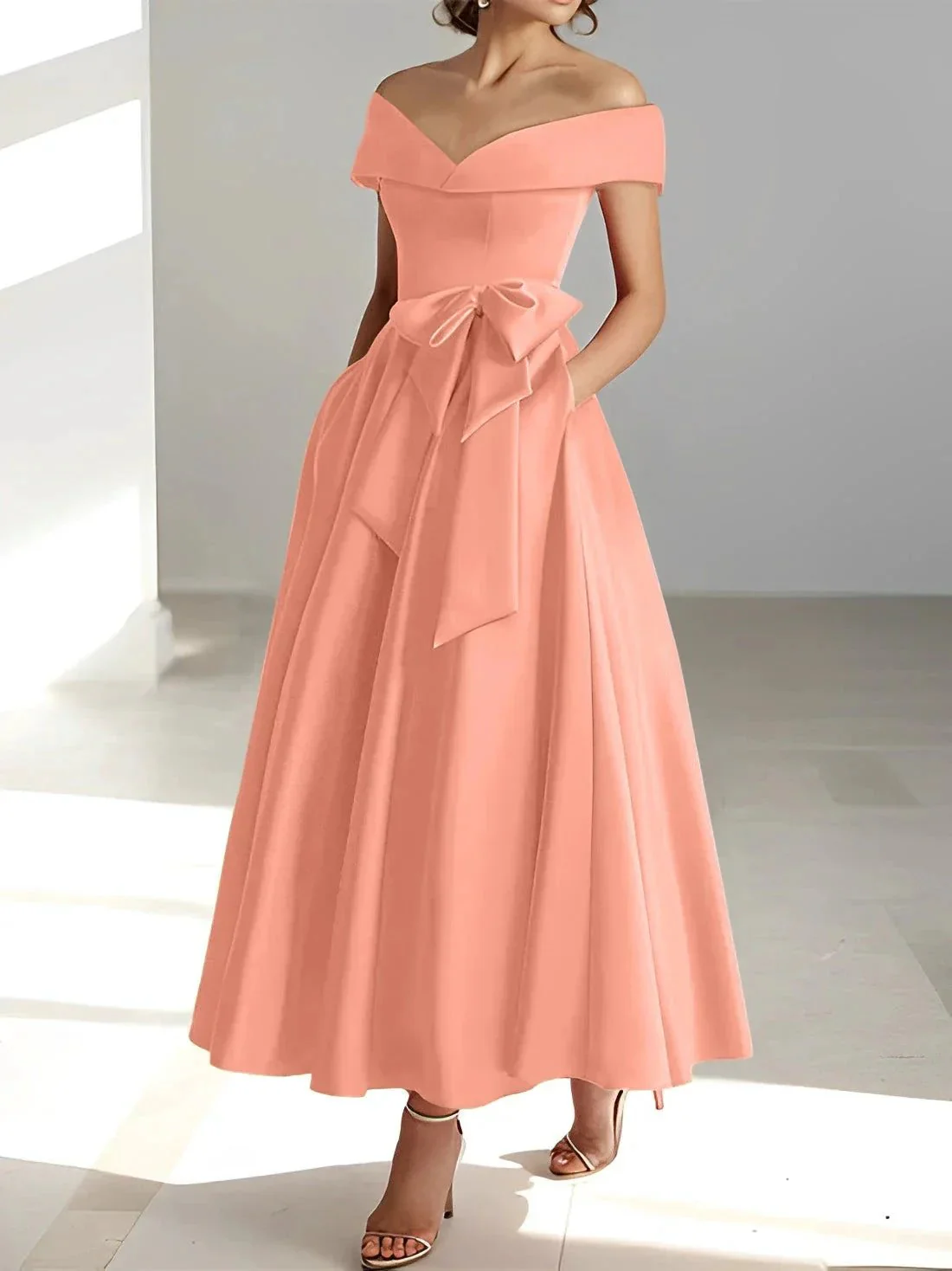 A-Line/Princess Off-the-Shoulder Sleeveless Ankle-Length Mother of the Bride Dresses with Pockets - Image 23