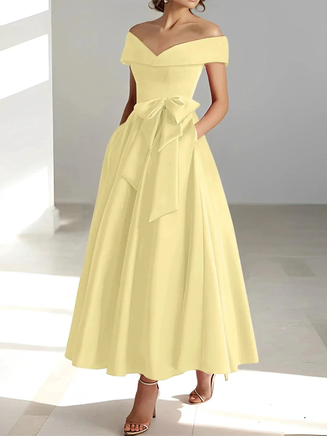 A-Line/Princess Off-the-Shoulder Sleeveless Ankle-Length Mother of the Bride Dresses with Pockets - Image 24