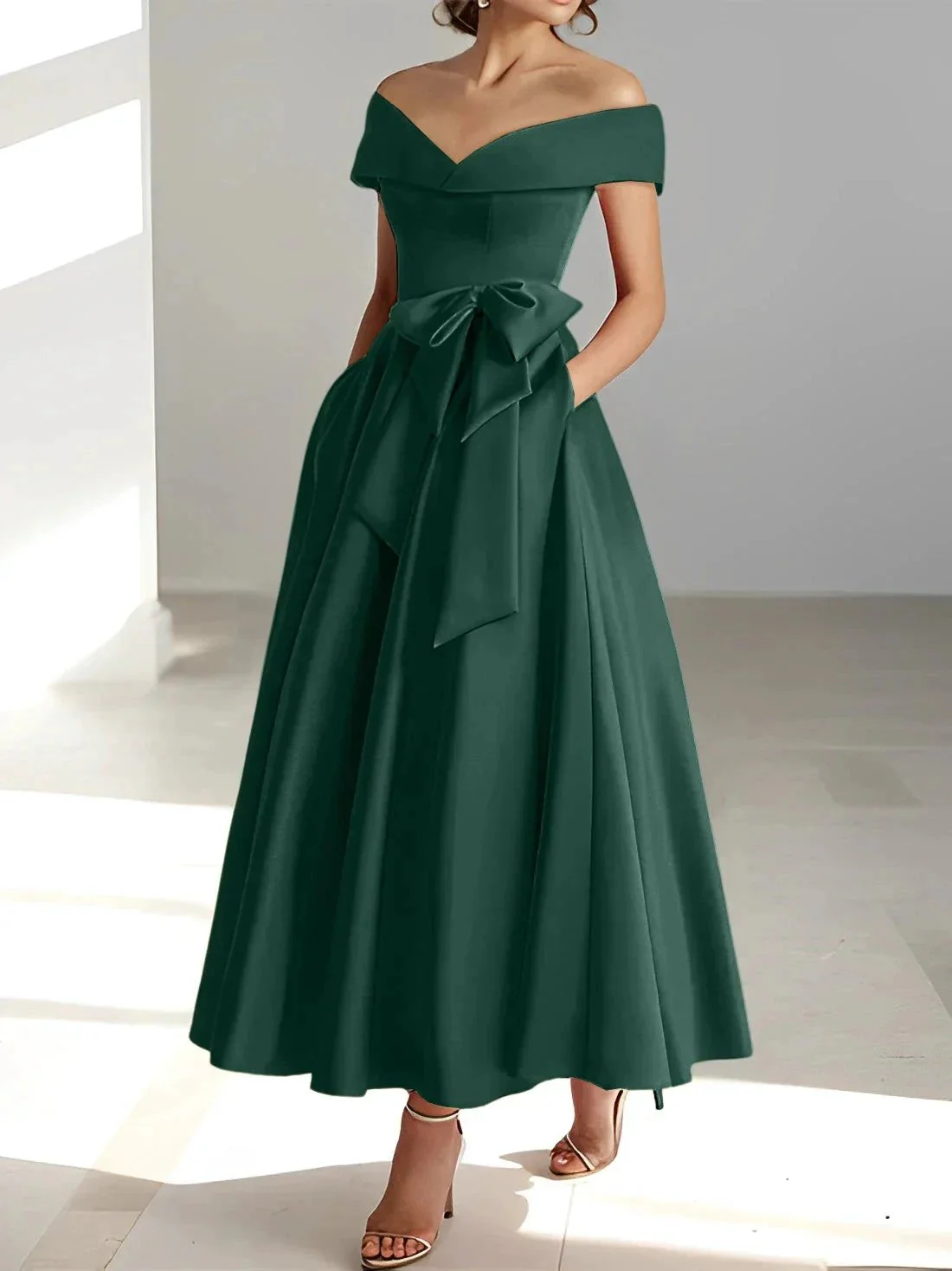 A-Line/Princess Off-the-Shoulder Sleeveless Ankle-Length Mother of the Bride Dresses with Pockets - Image 25