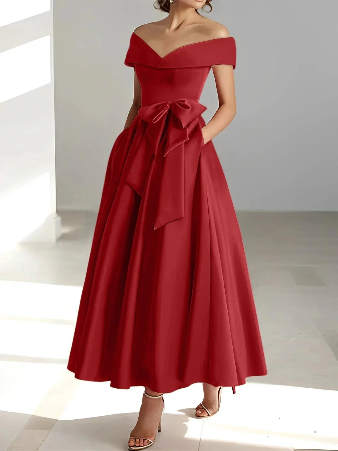 A-Line/Princess Off-the-Shoulder Sleeveless Ankle-Length Mother of the Bride Dresses with Pockets - Image 26