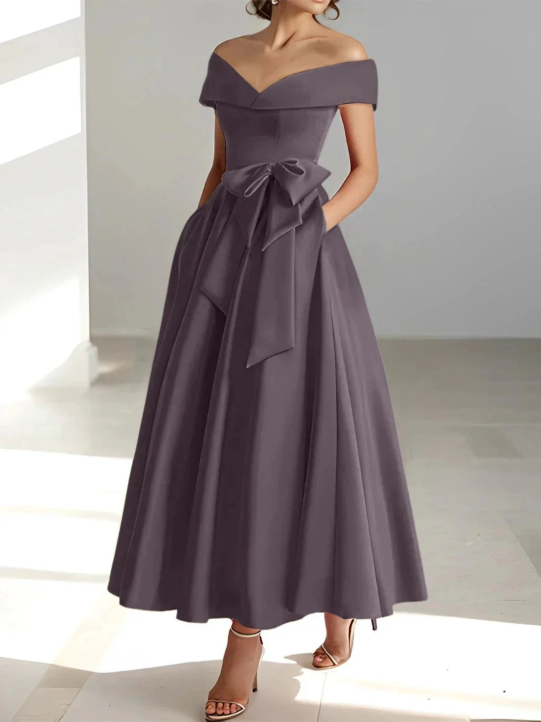 A-Line/Princess Off-the-Shoulder Sleeveless Ankle-Length Mother of the Bride Dresses with Pockets - Image 27