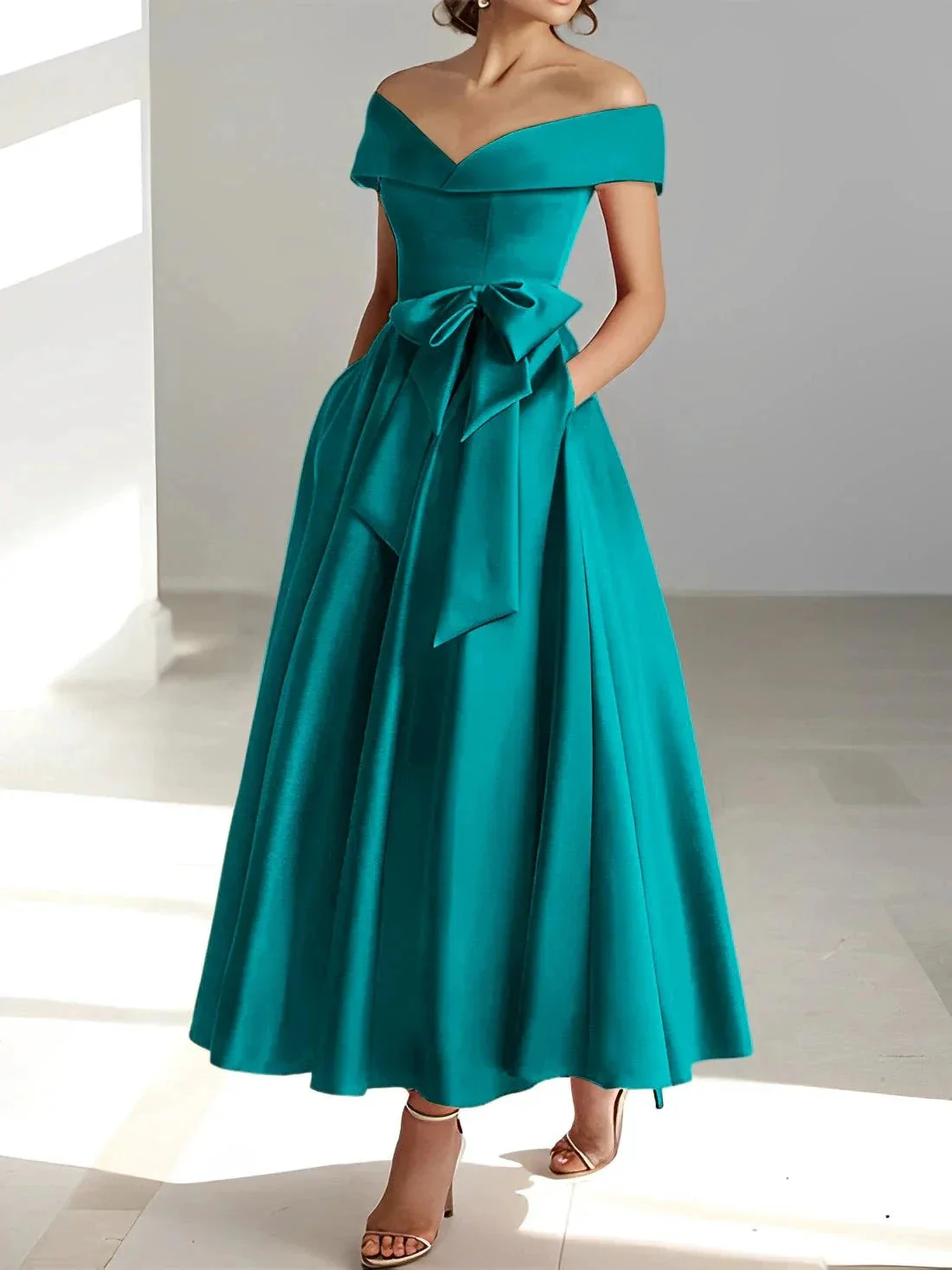 A-Line/Princess Off-the-Shoulder Sleeveless Ankle-Length Mother of the Bride Dresses with Pockets - Image 28