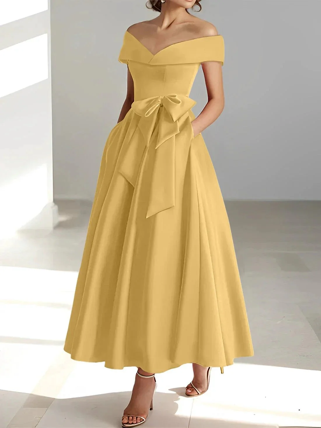 A-Line/Princess Off-the-Shoulder Sleeveless Ankle-Length Mother of the Bride Dresses with Pockets - Image 29