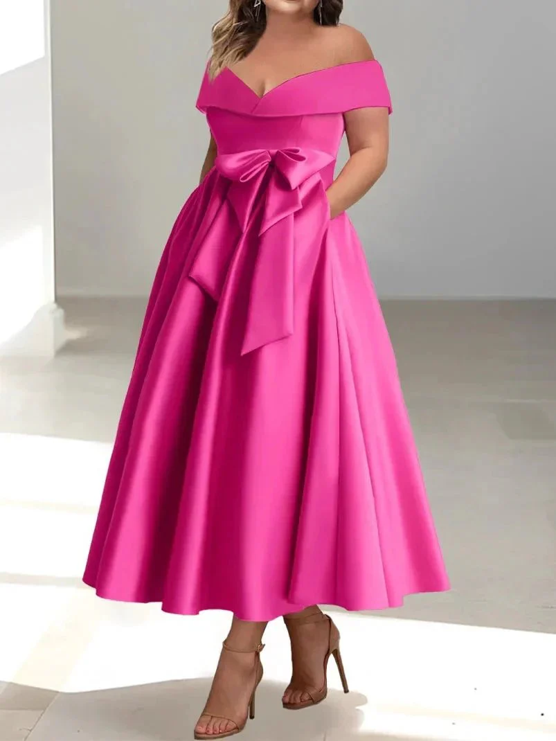A-Line/Princess Off-the-Shoulder Sleeveless Ankle-Length Mother of the Bride Dresses with Pockets - Image 3