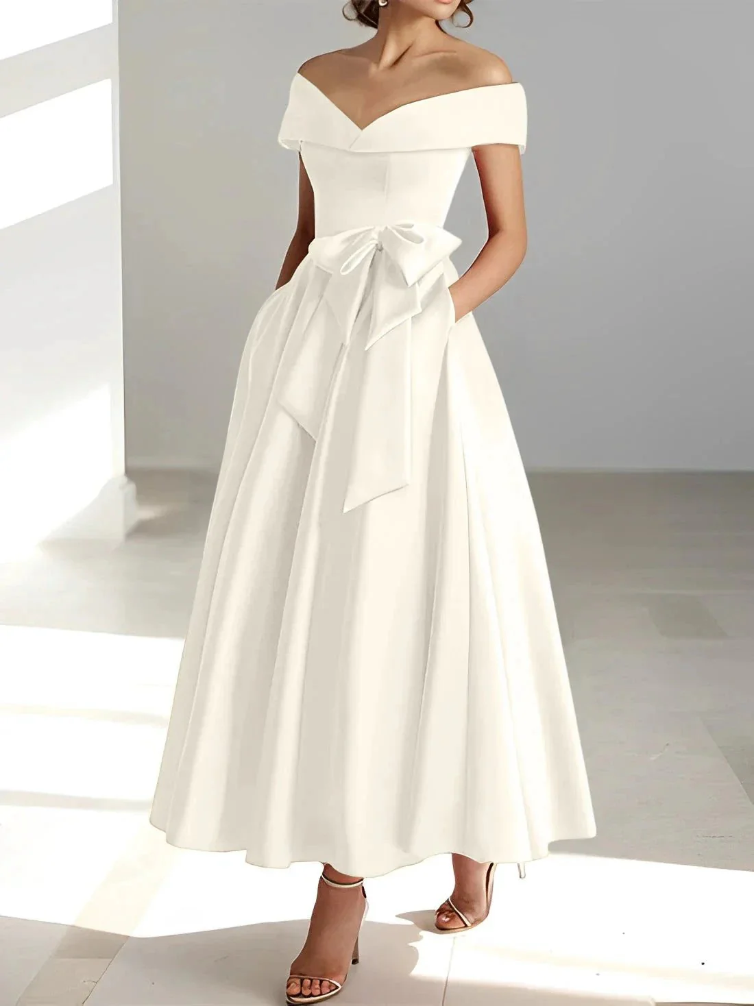 A-Line/Princess Off-the-Shoulder Sleeveless Ankle-Length Mother of the Bride Dresses with Pockets - Image 31
