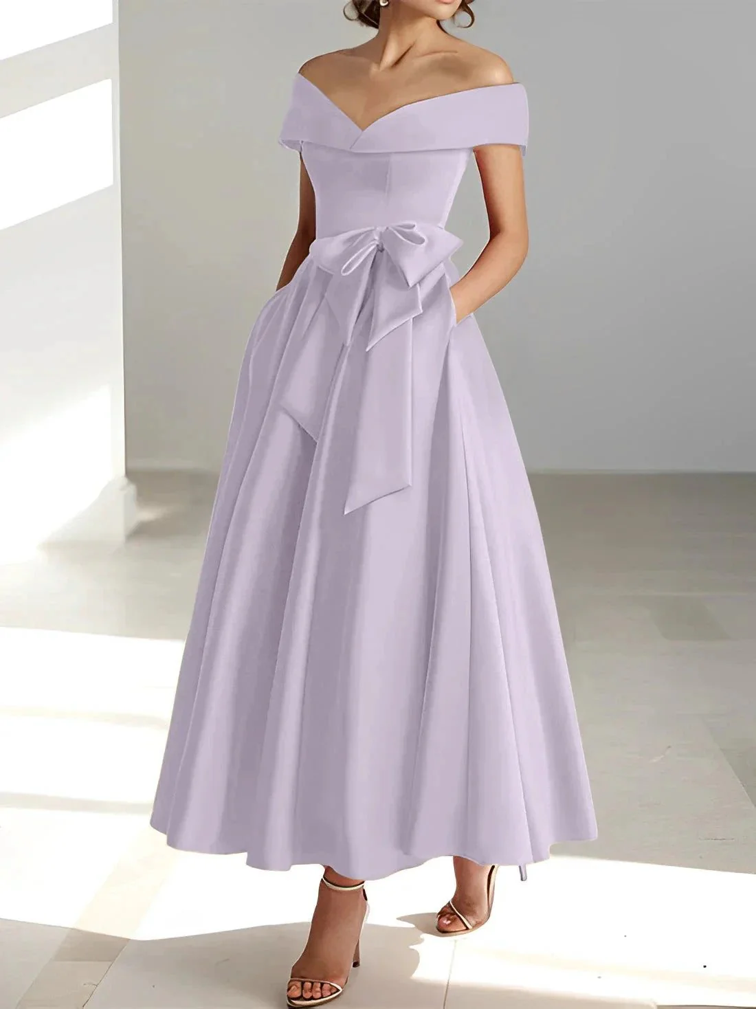 A-Line/Princess Off-the-Shoulder Sleeveless Ankle-Length Mother of the Bride Dresses with Pockets - Image 35