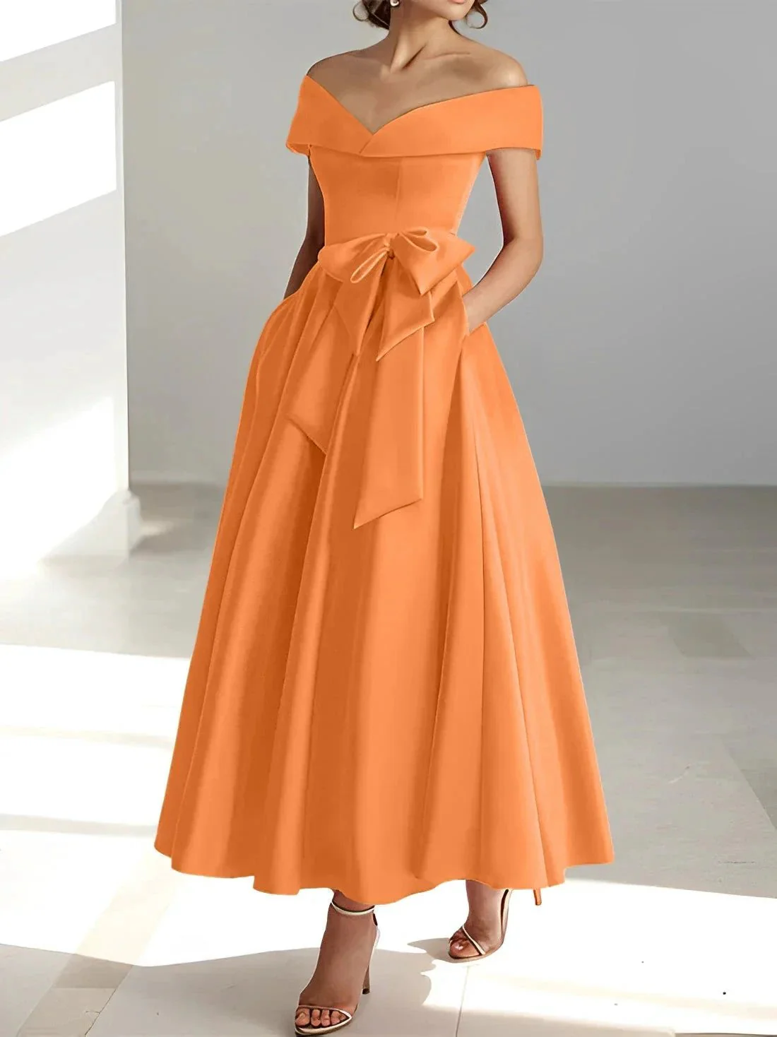 A-Line/Princess Off-the-Shoulder Sleeveless Ankle-Length Mother of the Bride Dresses with Pockets - Image 39
