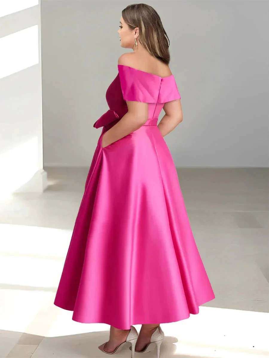 A-Line/Princess Off-the-Shoulder Sleeveless Ankle-Length Mother of the Bride Dresses with Pockets - Image 4