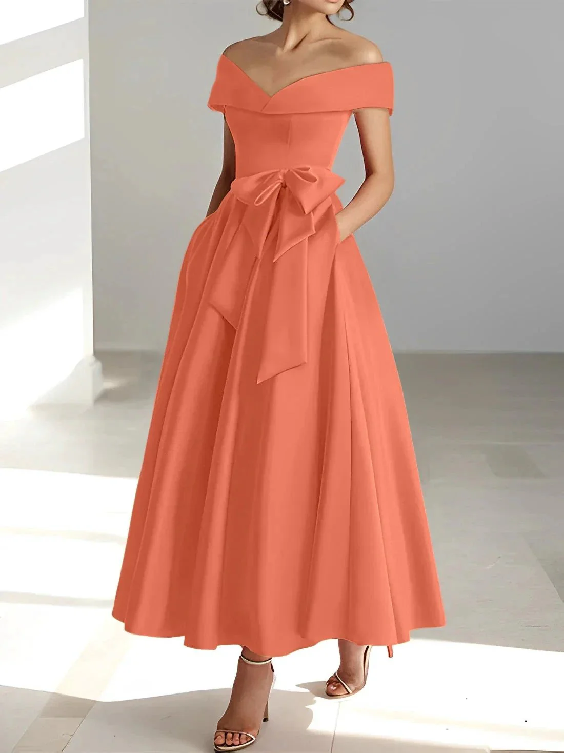 A-Line/Princess Off-the-Shoulder Sleeveless Ankle-Length Mother of the Bride Dresses with Pockets - Image 41