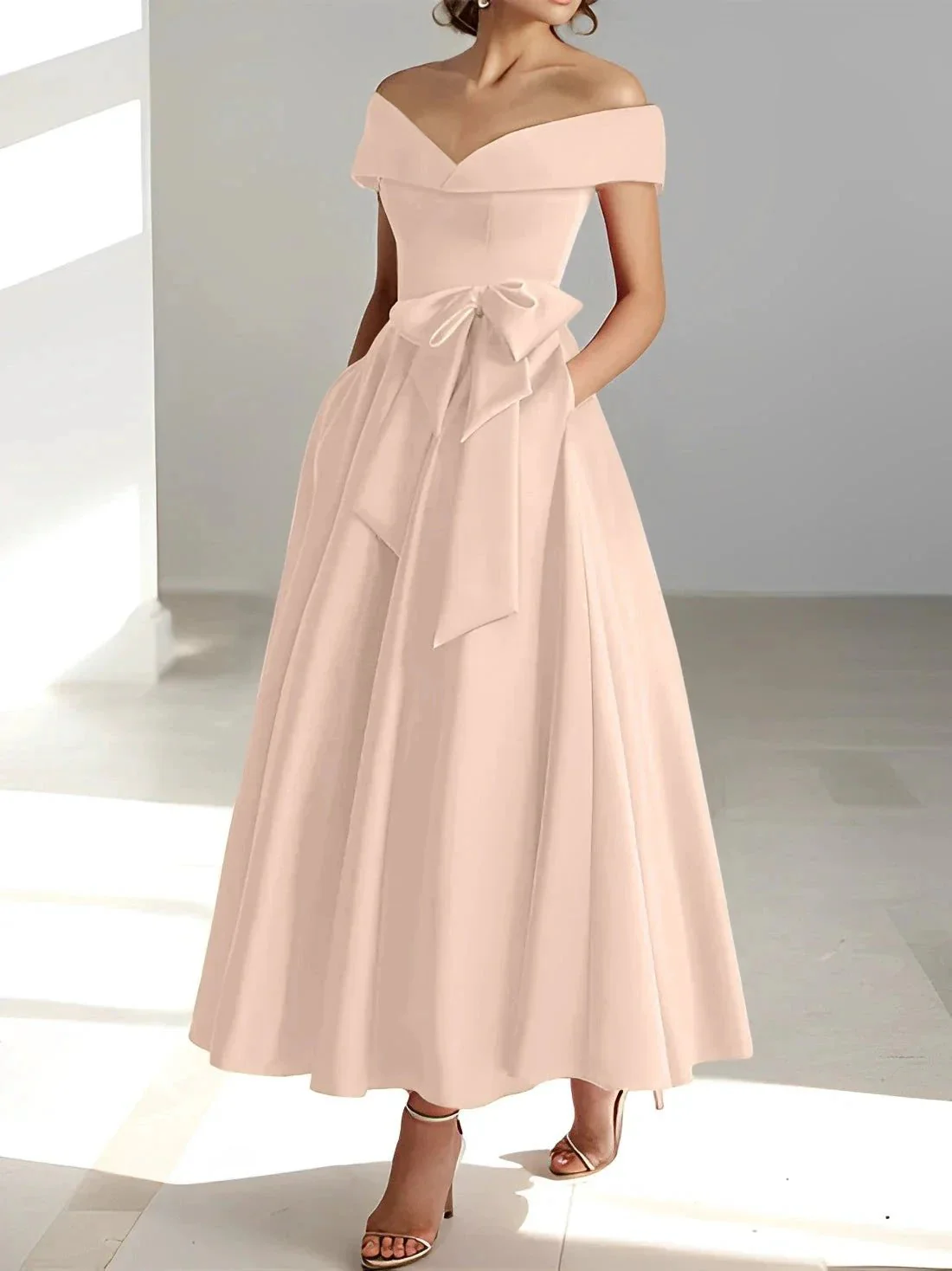 A-Line/Princess Off-the-Shoulder Sleeveless Ankle-Length Mother of the Bride Dresses with Pockets - Image 42