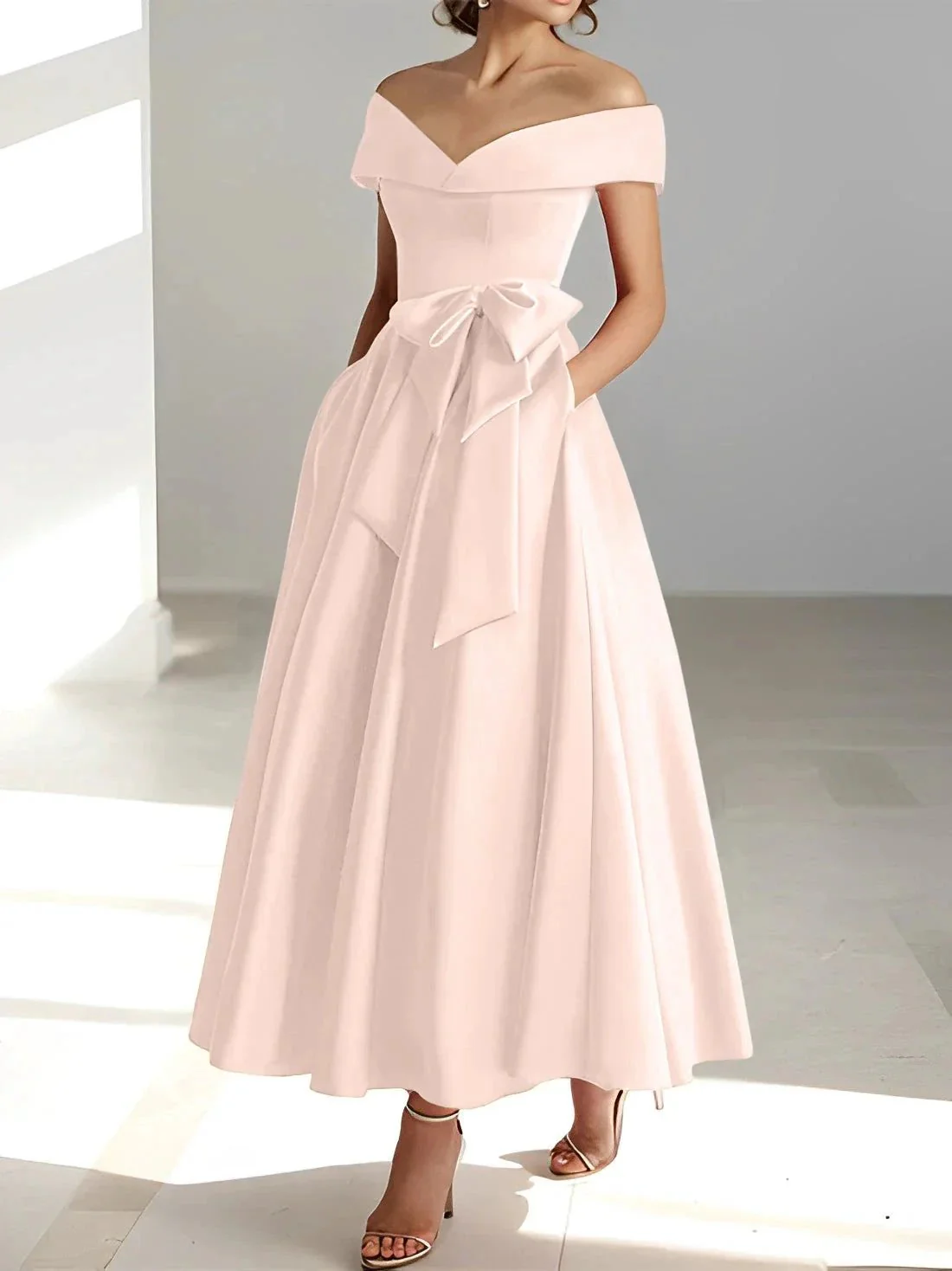 A-Line/Princess Off-the-Shoulder Sleeveless Ankle-Length Mother of the Bride Dresses with Pockets - Image 43
