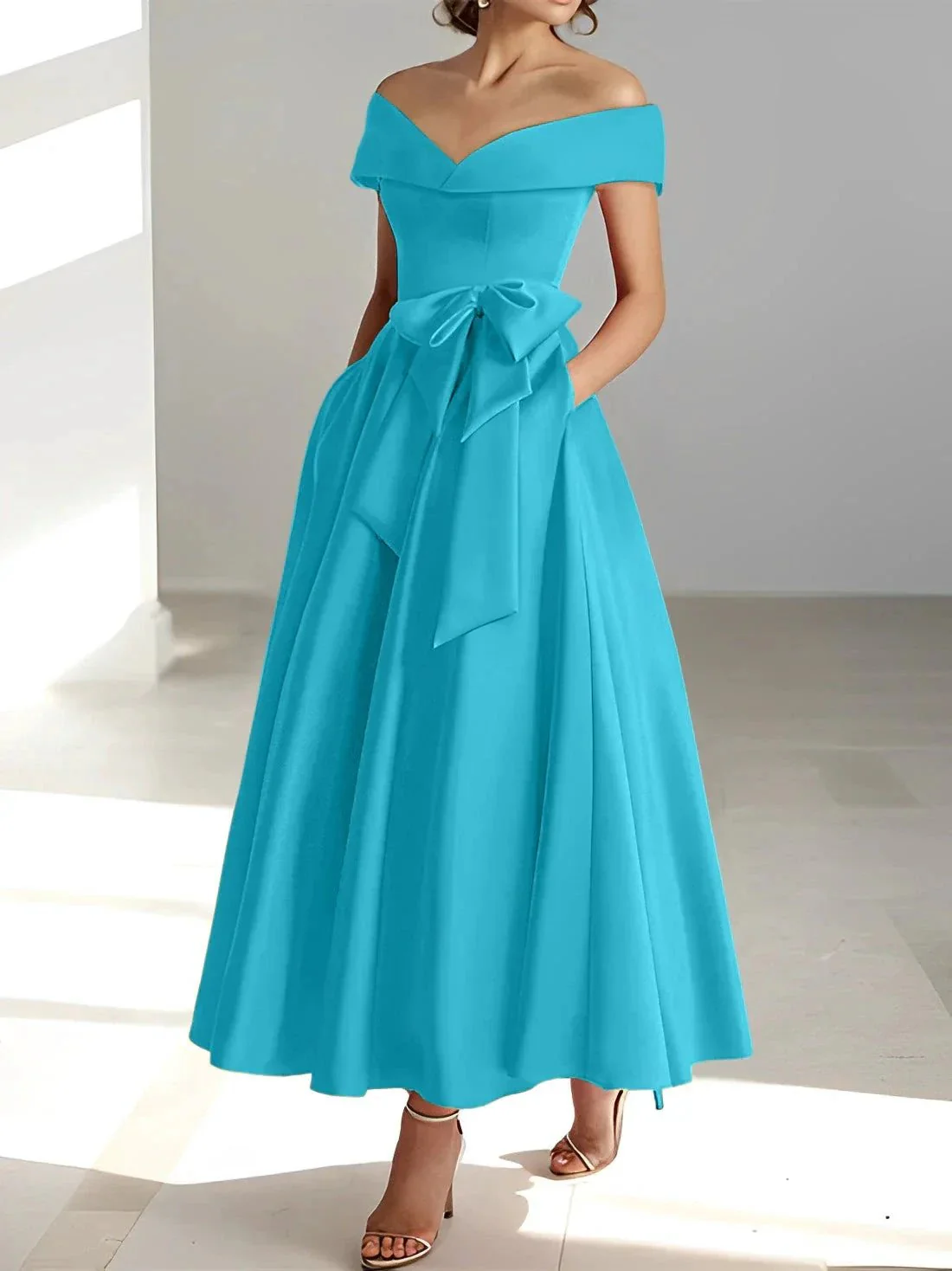A-Line/Princess Off-the-Shoulder Sleeveless Ankle-Length Mother of the Bride Dresses with Pockets - Image 45