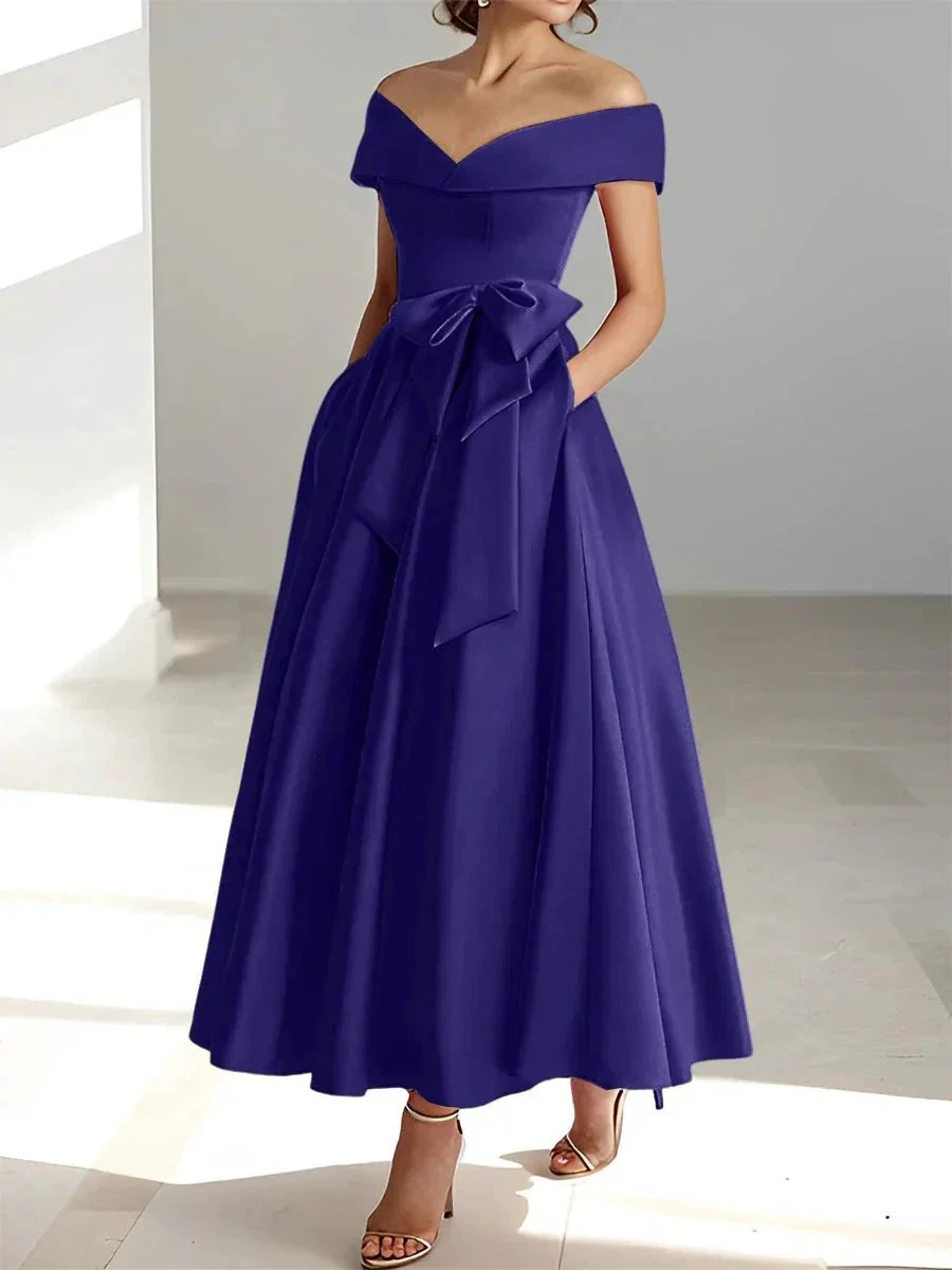 A-Line/Princess Off-the-Shoulder Sleeveless Ankle-Length Mother of the Bride Dresses with Pockets - Image 47