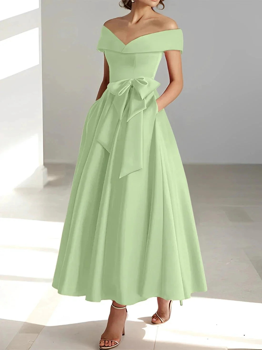 A-Line/Princess Off-the-Shoulder Sleeveless Ankle-Length Mother of the Bride Dresses with Pockets - Image 49