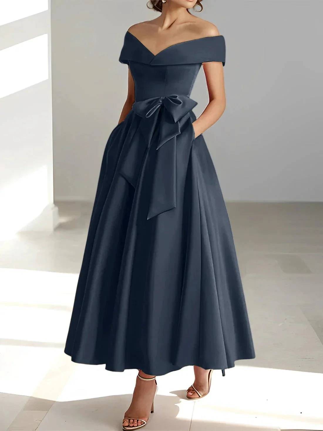 A-Line/Princess Off-the-Shoulder Sleeveless Ankle-Length Mother of the Bride Dresses with Pockets - Image 5