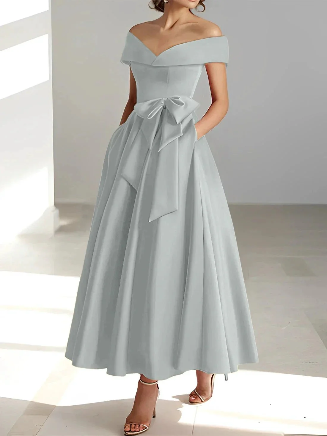 A-Line/Princess Off-the-Shoulder Sleeveless Ankle-Length Mother of the Bride Dresses with Pockets - Image 50