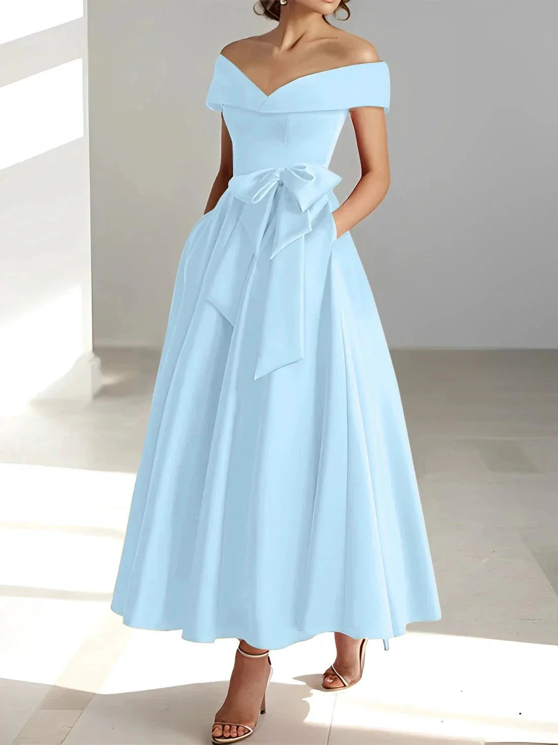 A-Line/Princess Off-the-Shoulder Sleeveless Ankle-Length Mother of the Bride Dresses with Pockets - Image 51