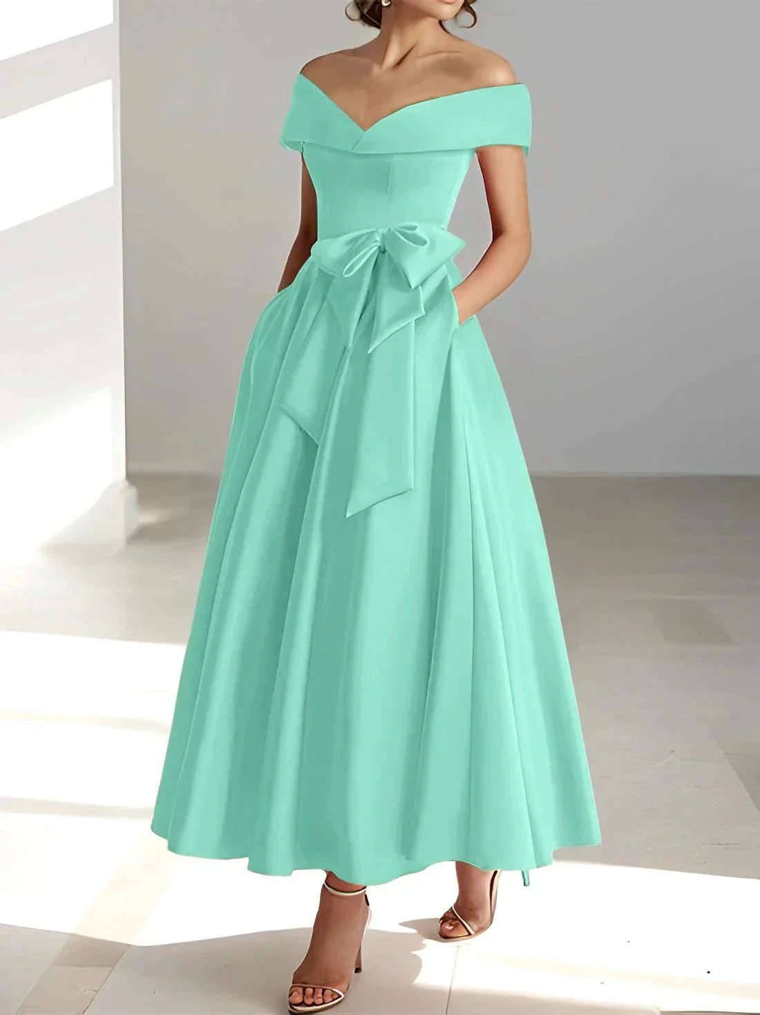 A-Line/Princess Off-the-Shoulder Sleeveless Ankle-Length Mother of the Bride Dresses with Pockets - Image 52