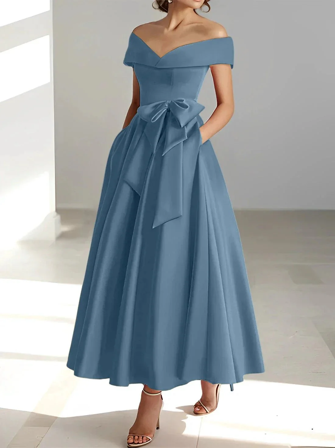 A-Line/Princess Off-the-Shoulder Sleeveless Ankle-Length Mother of the Bride Dresses with Pockets - Image 53