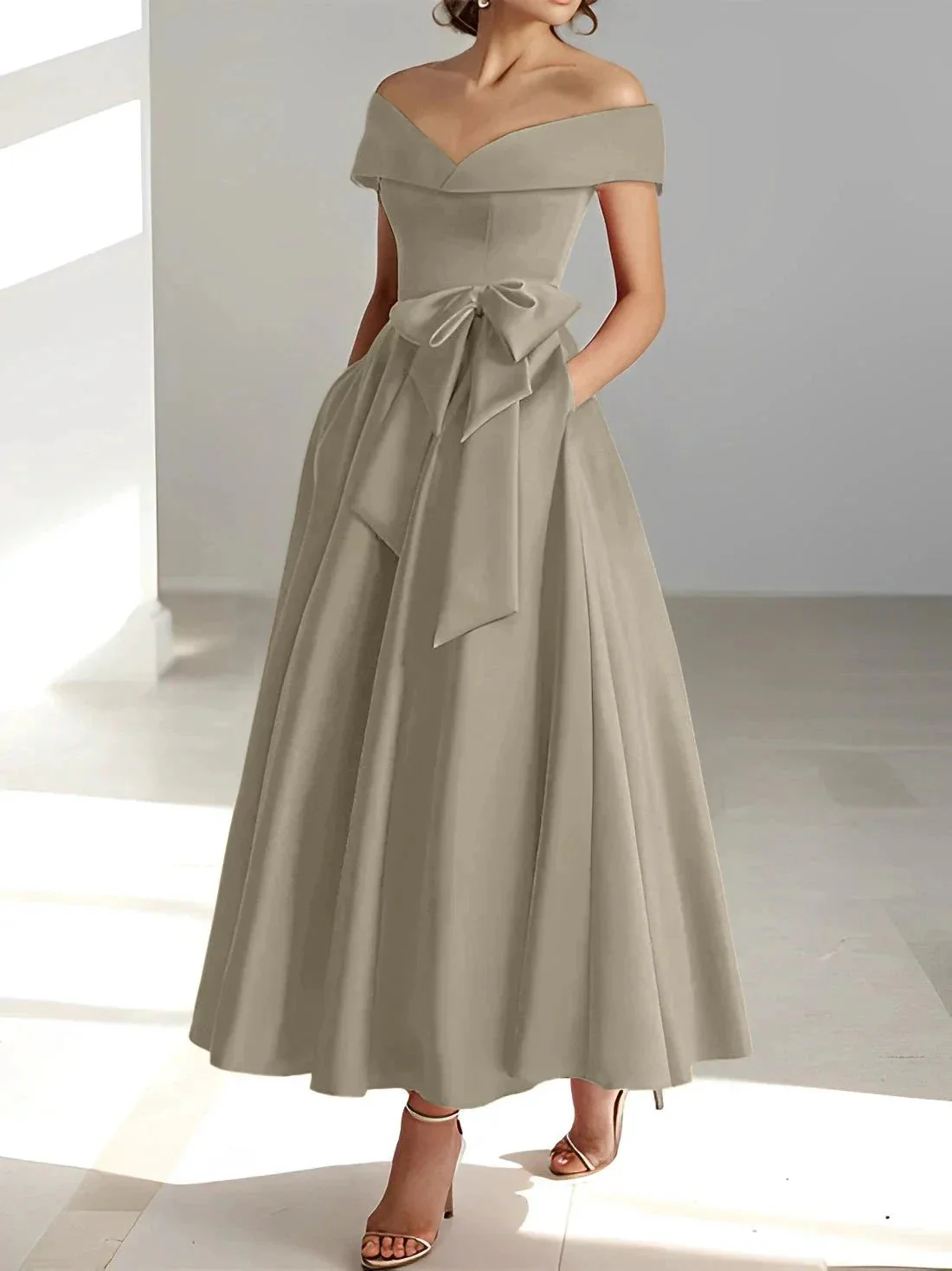 A-Line/Princess Off-the-Shoulder Sleeveless Ankle-Length Mother of the Bride Dresses with Pockets - Image 54