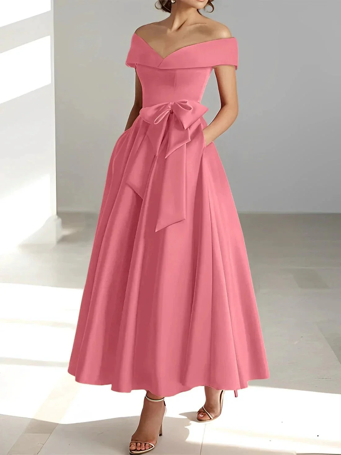 A-Line/Princess Off-the-Shoulder Sleeveless Ankle-Length Mother of the Bride Dresses with Pockets - Image 55