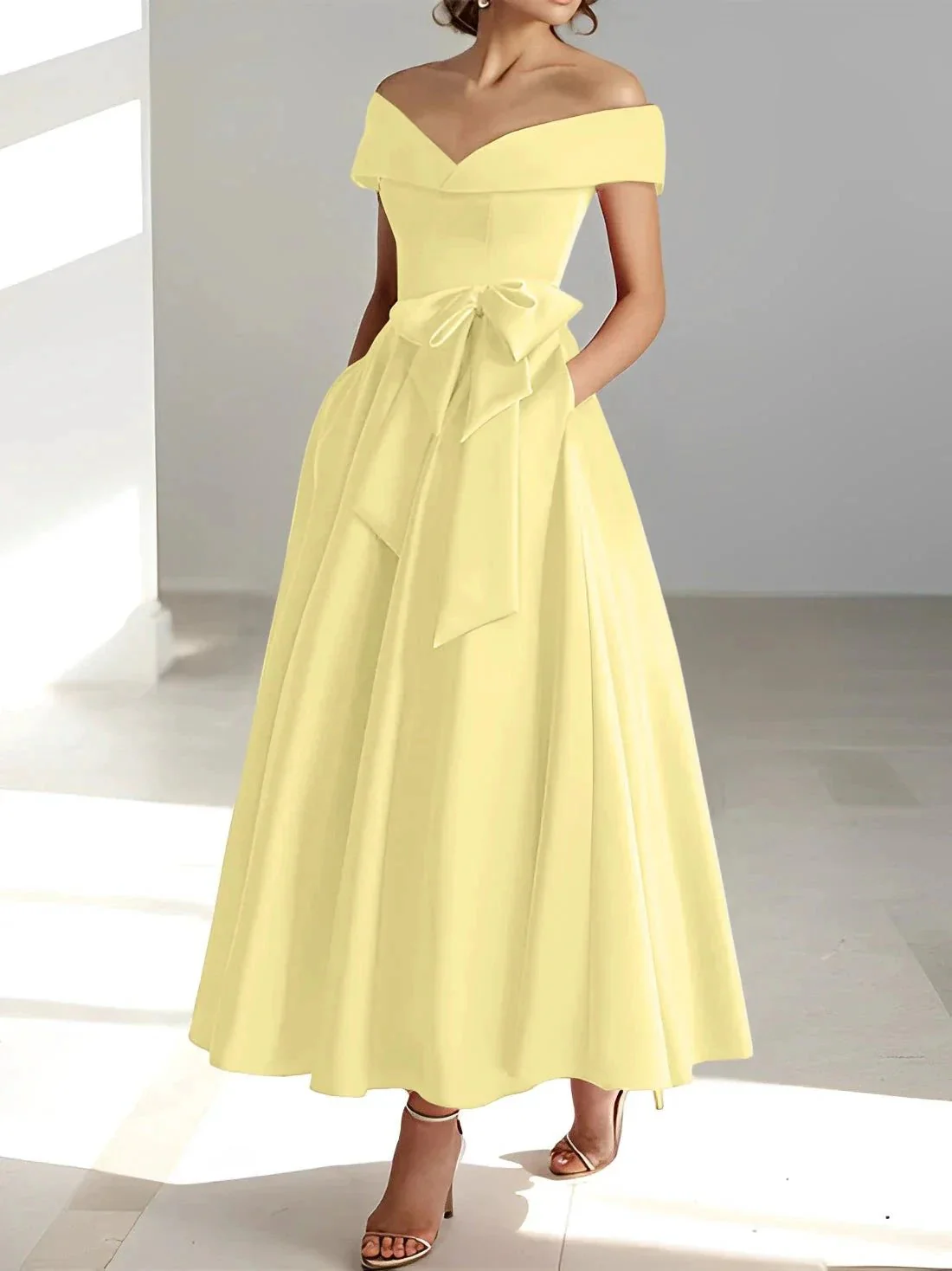 A-Line/Princess Off-the-Shoulder Sleeveless Ankle-Length Mother of the Bride Dresses with Pockets - Image 58
