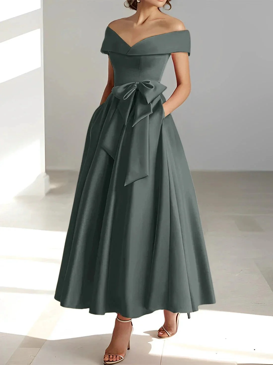 A-Line/Princess Off-the-Shoulder Sleeveless Ankle-Length Mother of the Bride Dresses with Pockets - Image 6