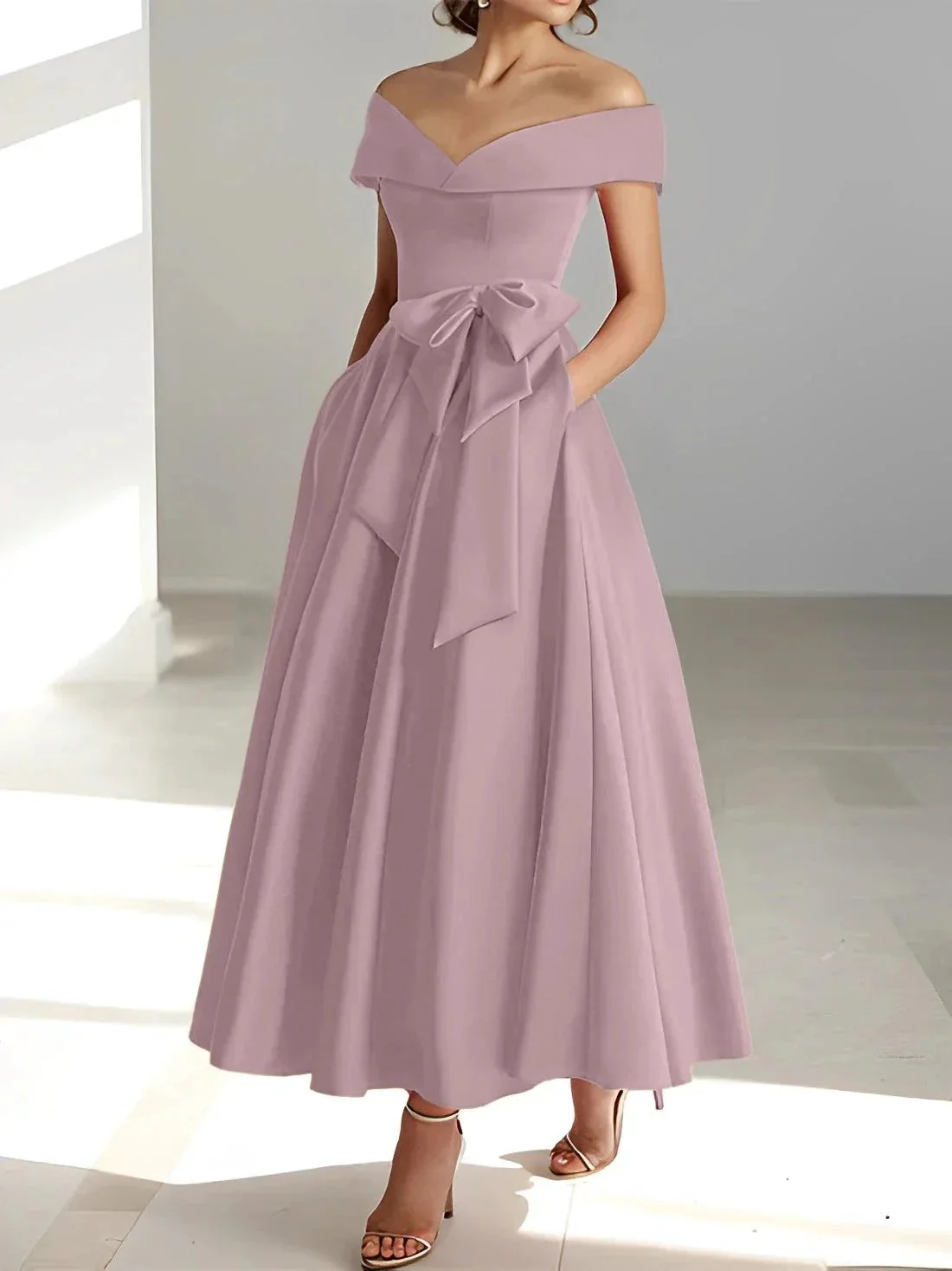 A-Line/Princess Off-the-Shoulder Sleeveless Ankle-Length Mother of the Bride Dresses with Pockets - Image 7