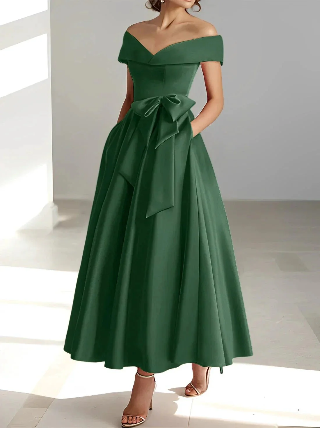 A-Line/Princess Off-the-Shoulder Sleeveless Ankle-Length Mother of the Bride Dresses with Pockets - Image 9