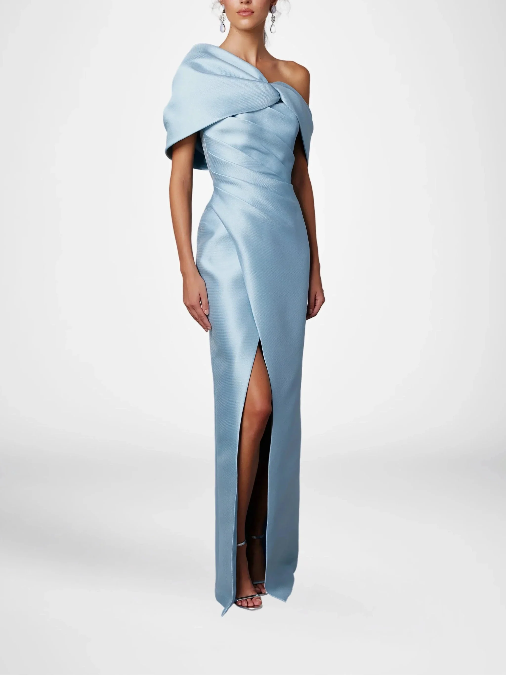 A-Line/Princess One-Shoulder Half Sleeves Floor-Length Mother of the Bride Dresses with Ruffles - Image 10